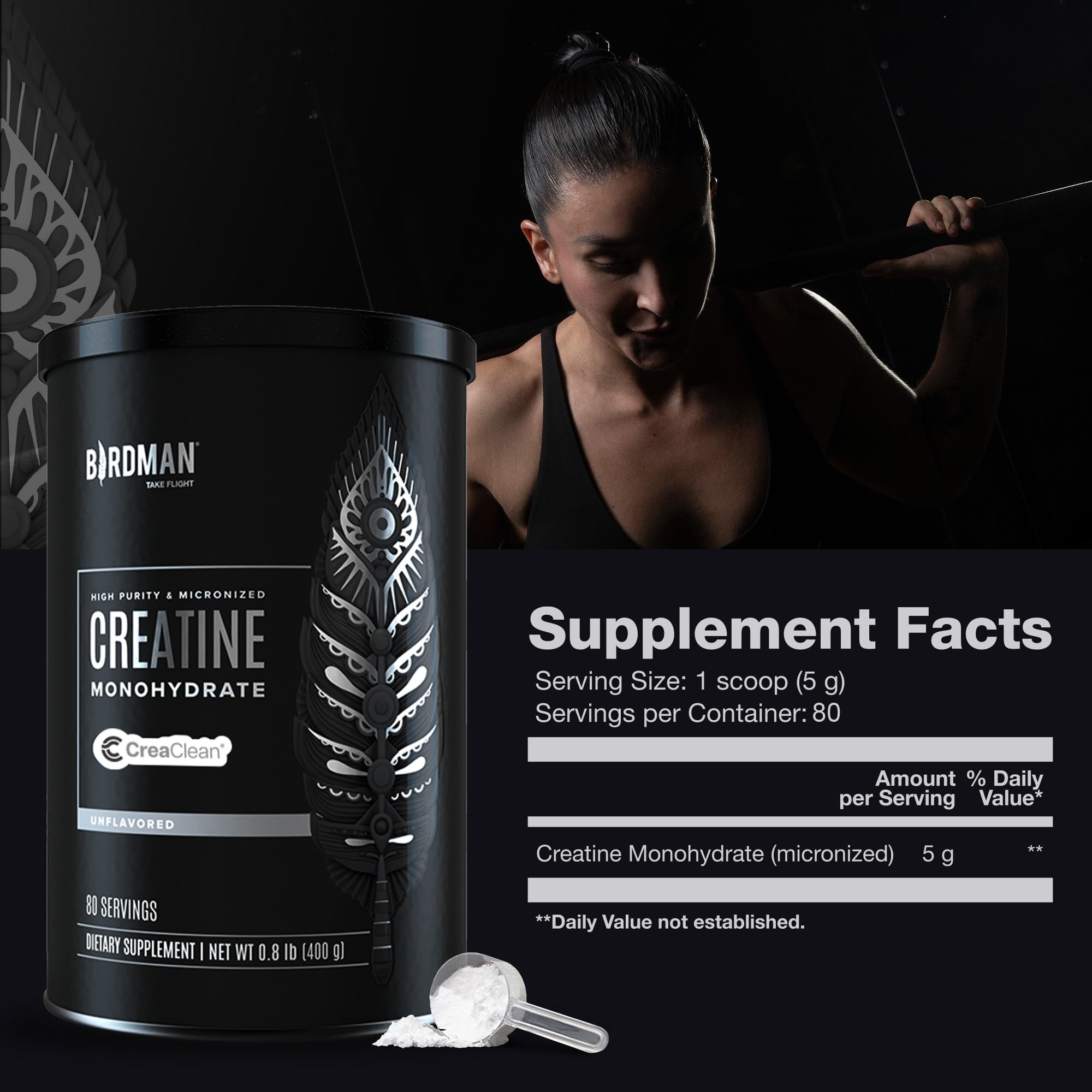 BIRDMAN Micronized Creatine Monohydrate Powder, Muscle Recovery, Caffeine Free, Creatine Pre Workout, Vegan, Post Workout, Gluten Free, Sugar Free | 80 Servings (5 Grams Each) | 0.8lb BIRDMAN Au supplements