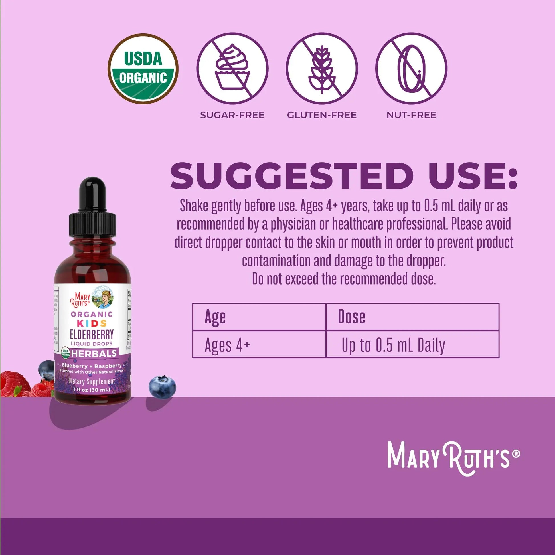 MaryRuth Organics USDA Organic Elderberry Liquid Drops for Kids | Vegan Elderberry Extract Organic Glycerin | Immune Support Supplement | Overall Health | Formulated for Ages 4-13 | 1oz MARYRUTH'S Au supplements