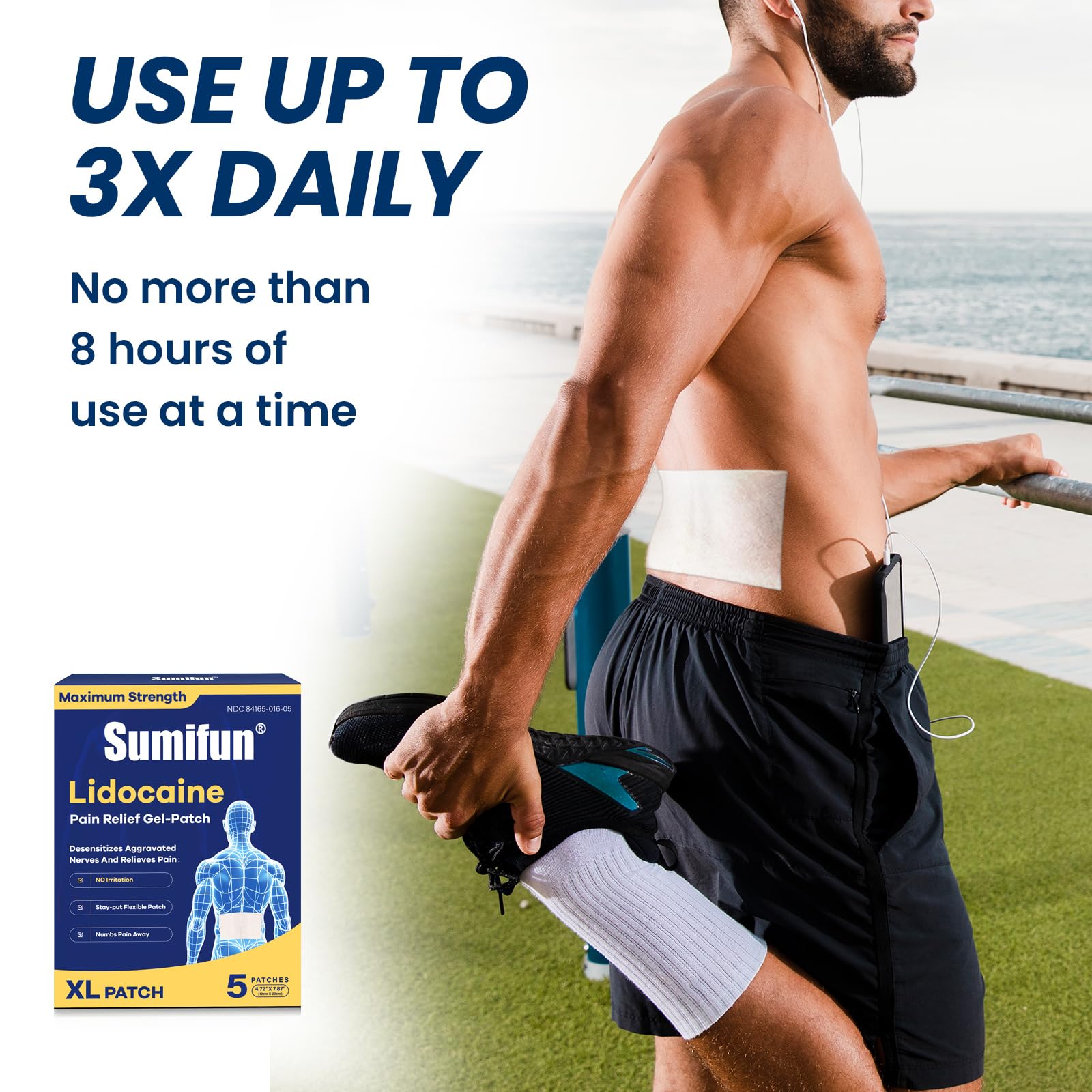 Sumifun XL Lidocaine Patches for Pain Relief, 4% Lidocaine Maximum Strength OTC, Extra Large 4.72"x7.87" for Full Back Pain Patches & Large Areas, 5 Count Sumifun Au supplements