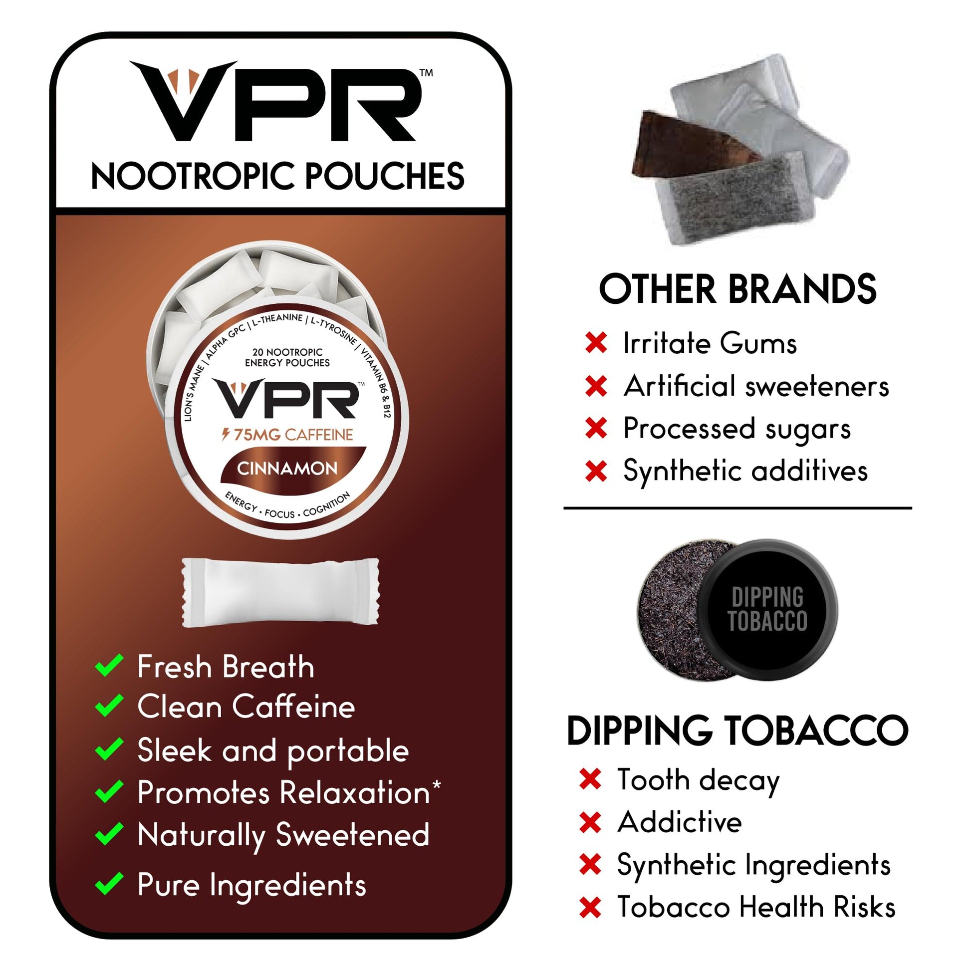 VPR 75MG Caffeine Nootropic Pouches | 20 Count Energy Pouches with Lion's Mane, Alpha-GPC, Vitamin B6 & B12, L-Theanine, and L-Tyrosine | Naturally Flavored Focus Pouches with No Sugar (Variety Pack) VPR Energy Au supplements