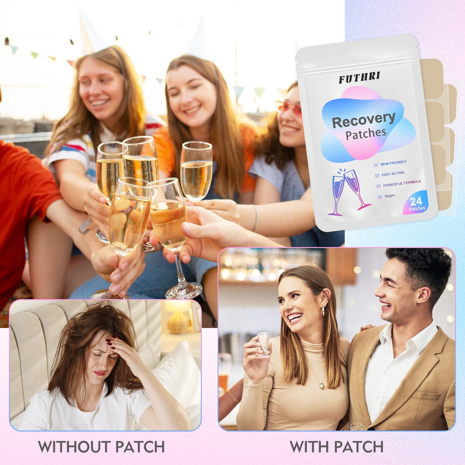 FUTHRI Recovery Patch 24 Pack: Wake Up Refreshed with Natural Ingredients - Waterproof & Skin-Friendly - Pre-Drink Patch for Festivals & Nights Out FUTHRI Au supplements