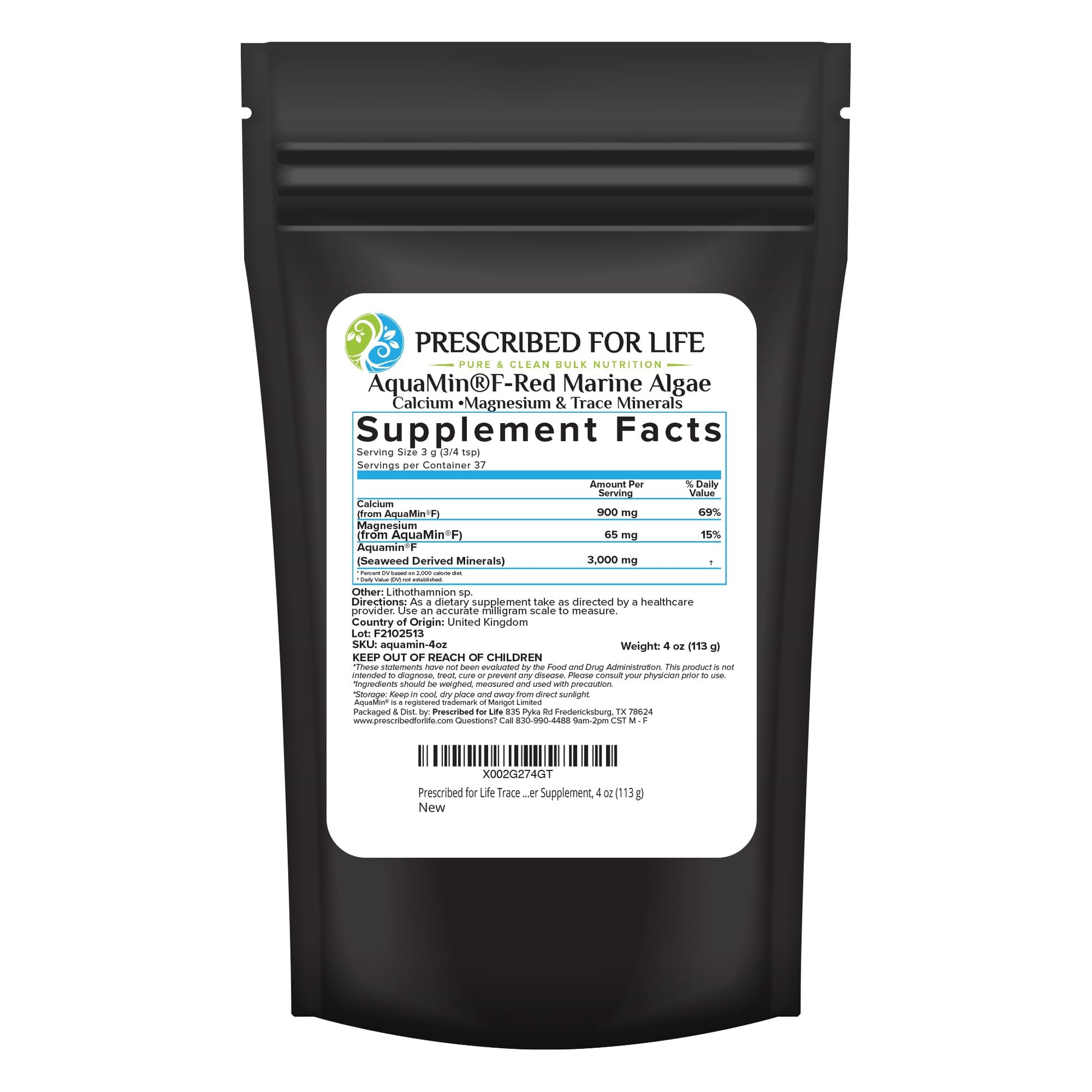 Prescribed for Life Aquamin Powder, Red Marine Algae Supplements, Rich in Plant Based Calcium & Magnesium, 72 Trace Minerals, Non GMO (113g) Prescribed For Life Au supplements