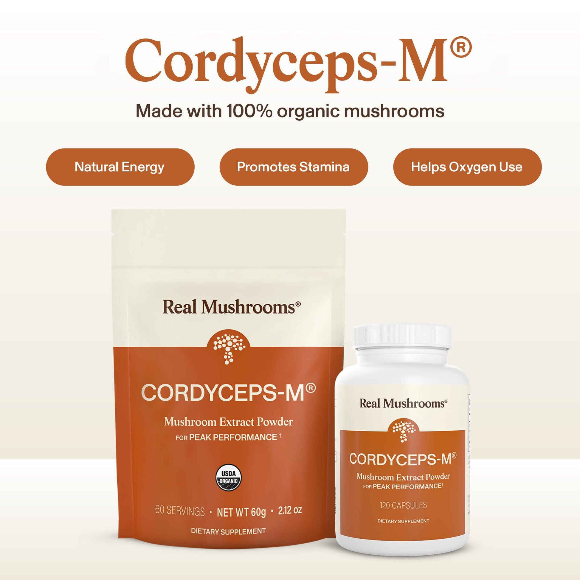 Real Mushrooms Supplement Capsules - Cordyceps Mushroom Powder Rich in Beta Glucans - Mushroom Pills Cordyceps for Energy and Performance - Vegan, Non-GMO, No Grain Fillers, 120 ct Real Mushrooms Au supplements