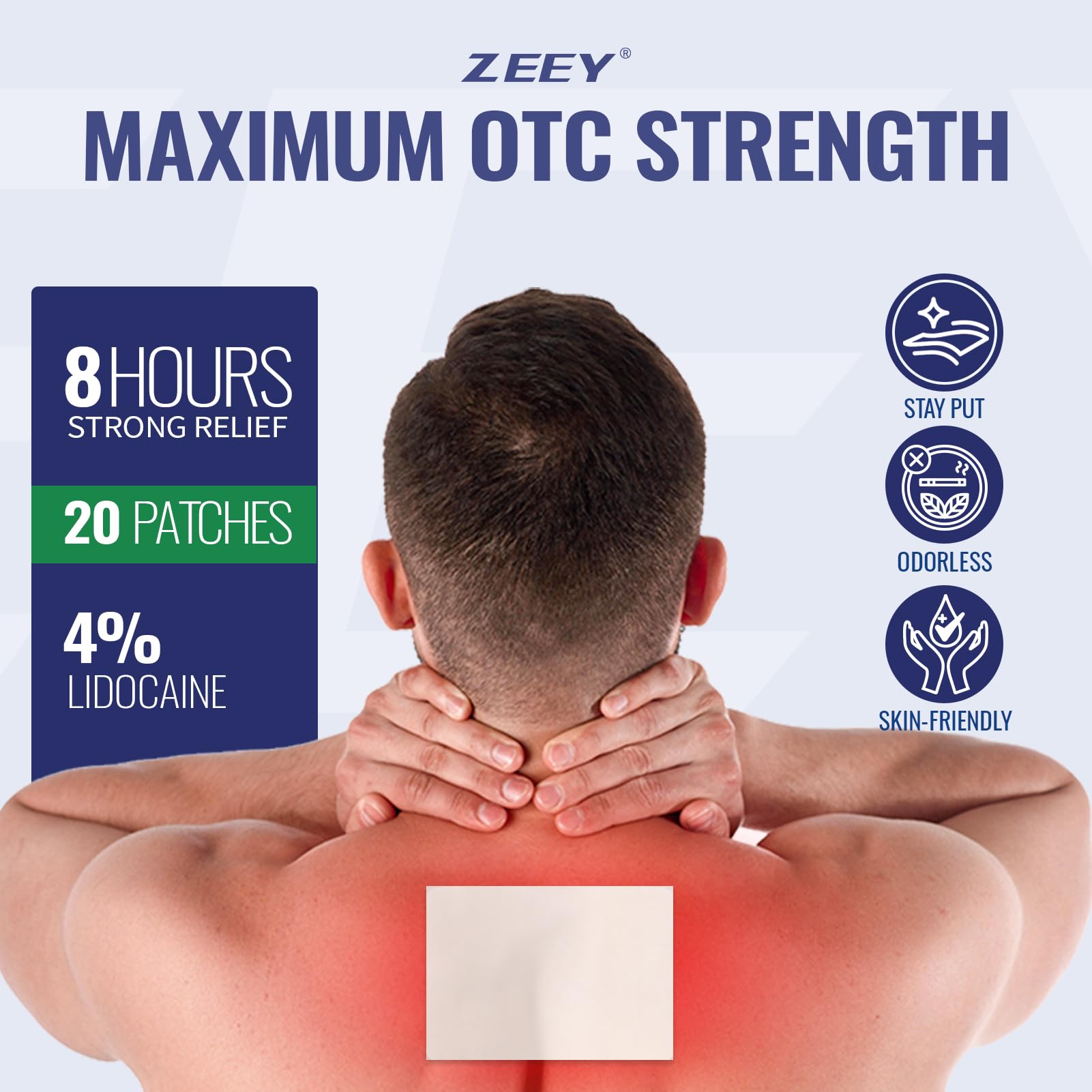 ZEEY 4% Lidocaine Pain Relief Patches, Maximum Strength OTC, for Back, Knee, Neck, Shoulders, Joints, Muscle Soreness, Fast Acting, Topical Anesthetic, Large Gel Patch, 5.5" x 3.94", 20Ct ZEEY Au supplements