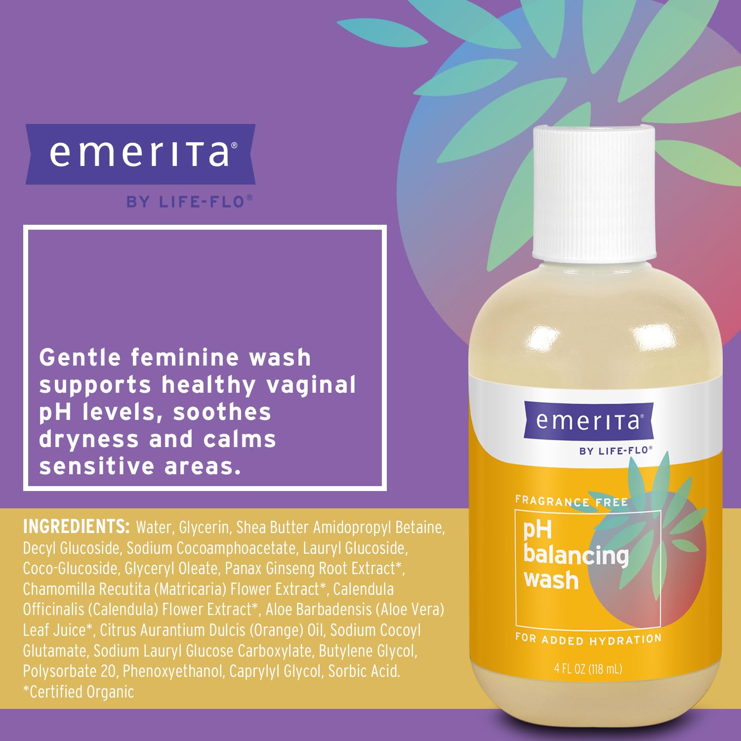 Emerita by Life-flo pH Balancing Feminine Wash, Hydrating Cleanser Soothes Delicate Areas Emerita Au supplements