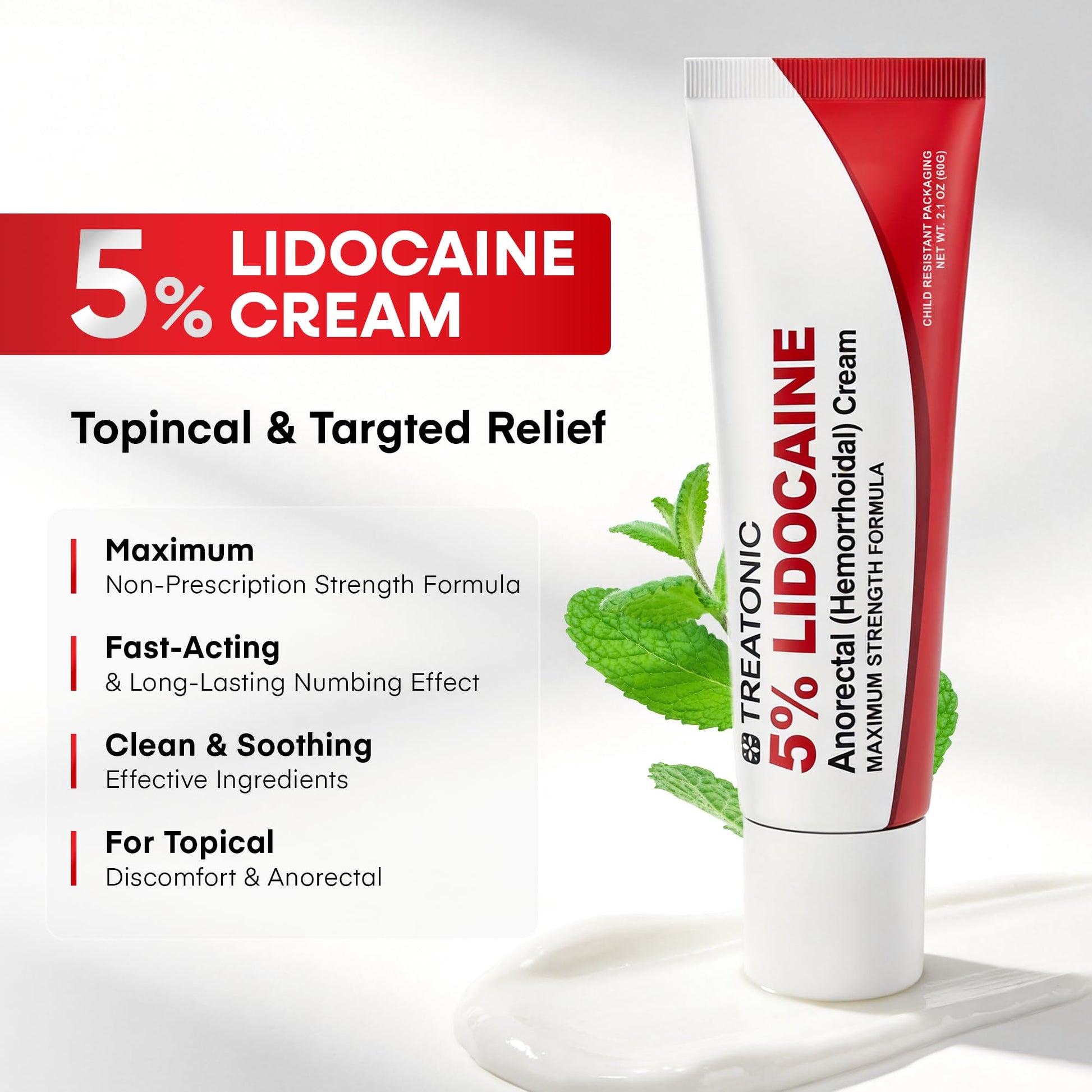 Treatonic 5% Lidocaine Numbing Cream: Lidocaine Cream for Pain Relief, Itching, Burning, Soreness, Hemorrhoid - Maximum Strength Topical Numb Cream - Fast Acting & Long Lasting Numbing Cream - 4.2 oz Treatonic Au supplements