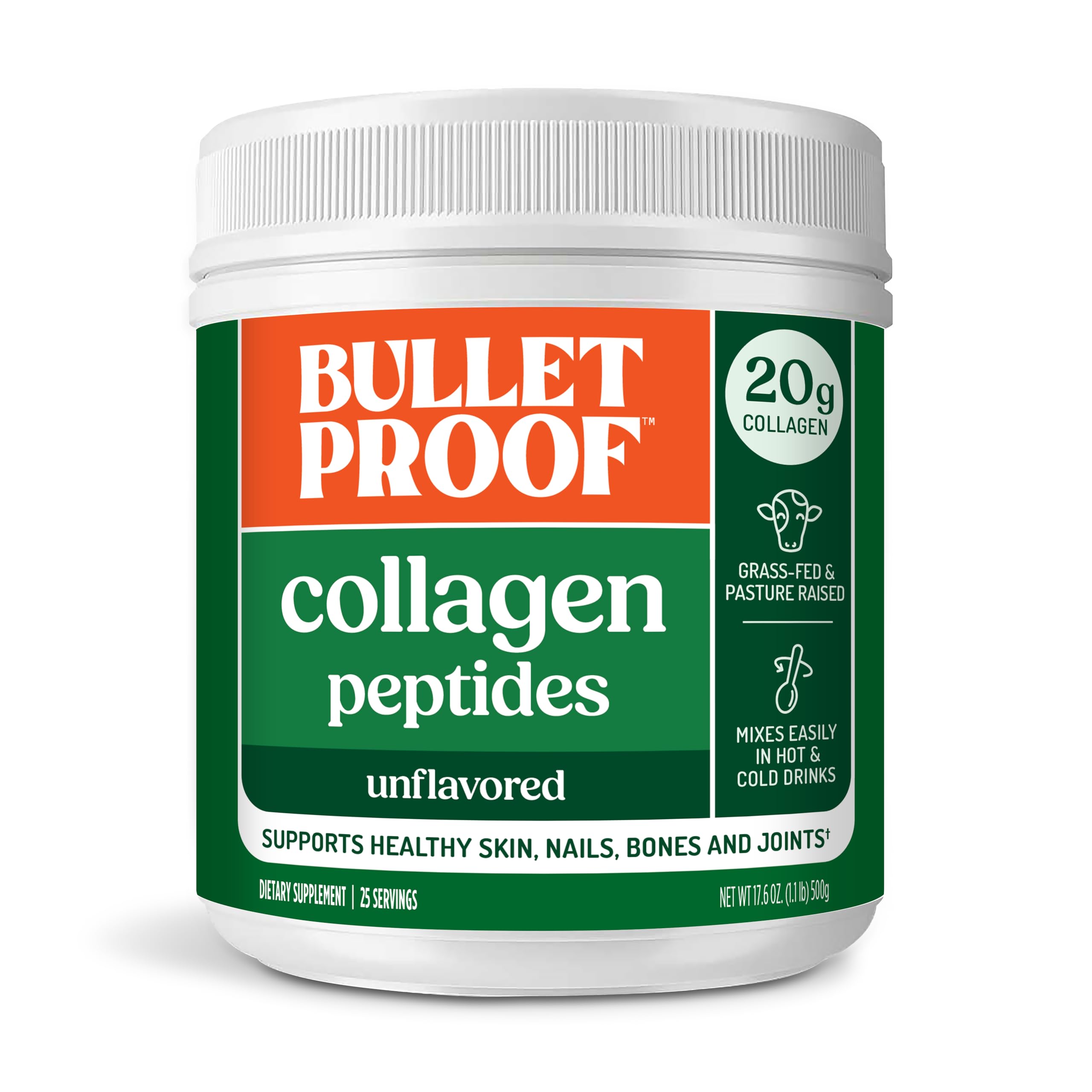 Bulletproof Unflavored Collagen Peptides Powder, 20g Grass-Fed Collagen Protein and Amino Acids for Skin, Bones and Joints, 17.6 Ounces Bulletproof Au supplements