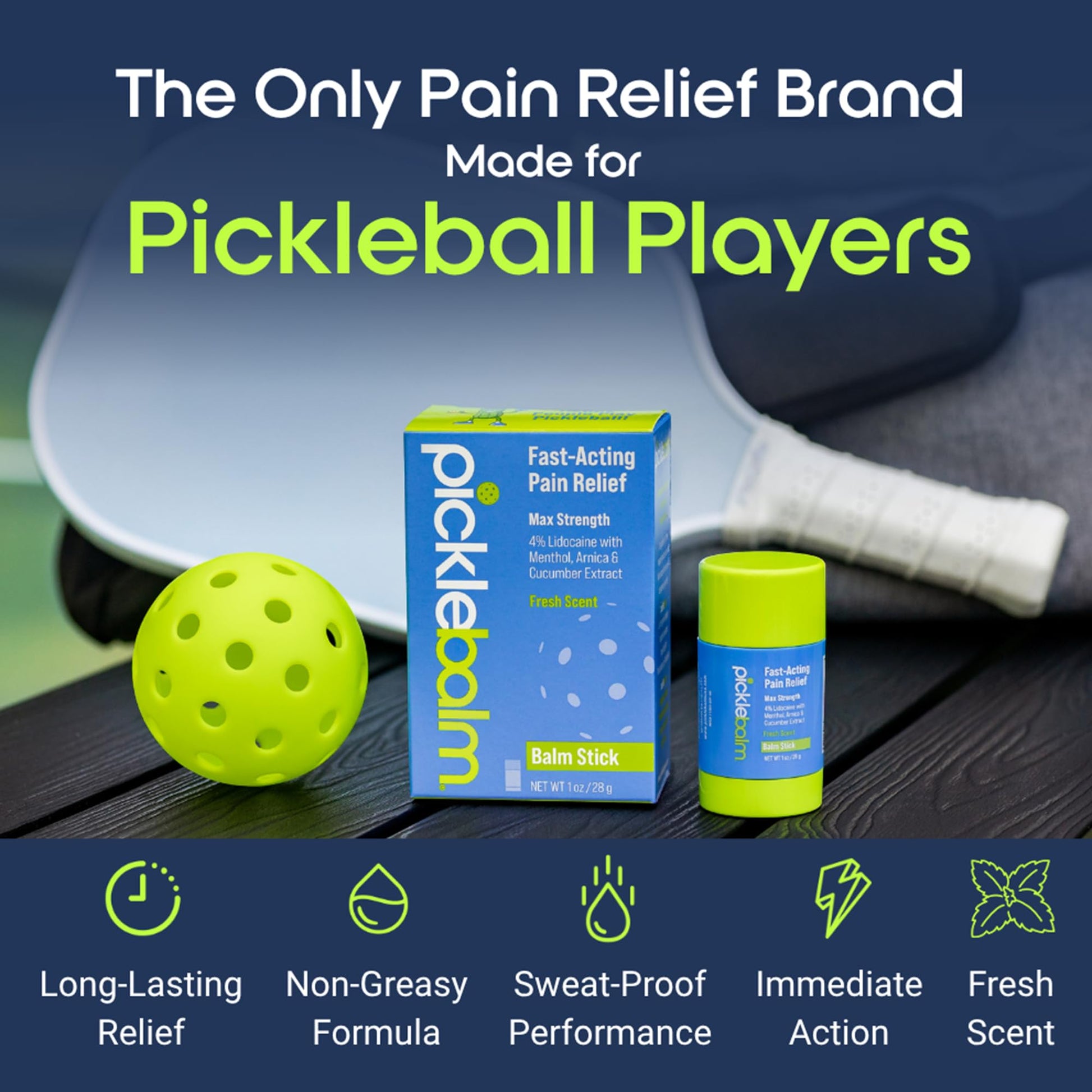 PickleBalm Pickleball In-Game Muscle Pain Relief Balm Stick with 4% Lidocaine, Arnica, Menthol, Cucumber Seed Extract for Shoulders, Knees, Wrists, and More, 1oz Stick PickleBalm Au supplements