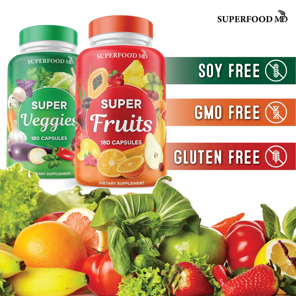 Superfood Fruit and Veggie Supplement - Fruit and Veggie Capsules 100% Whole Super Fruits and Super Vegetables Supplements & Vitamins, with Beta Carotene (720 Count (Pack of 4)) Superfood MD Au supplements