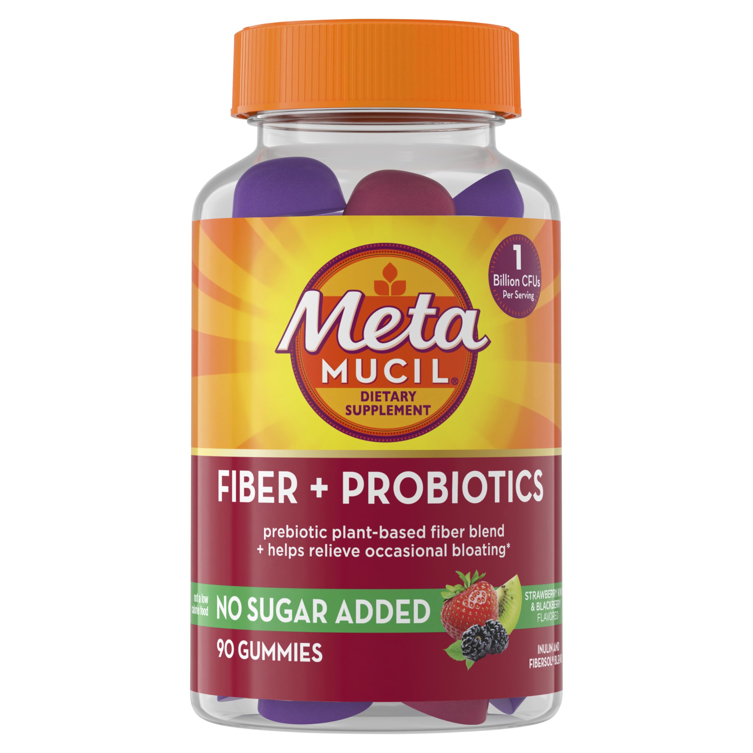 Metamucil Fiber Gummies for Adults with Probiotics for Bloating Relief, No Sugar Added Strawberry Kiwi BlackBerry Flavors, 5g Prebiotic Plant Based Fiber Supplement Blend, 90 Count Metamucil Au supplements