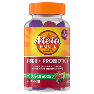 Metamucil Fiber Gummies for Adults with Probiotics for Bloating Relief, No Sugar Added Strawberry Kiwi BlackBerry Flavors, 5g Prebiotic Plant Based Fiber Supplement Blend, 90 Count Metamucil Au supplements
