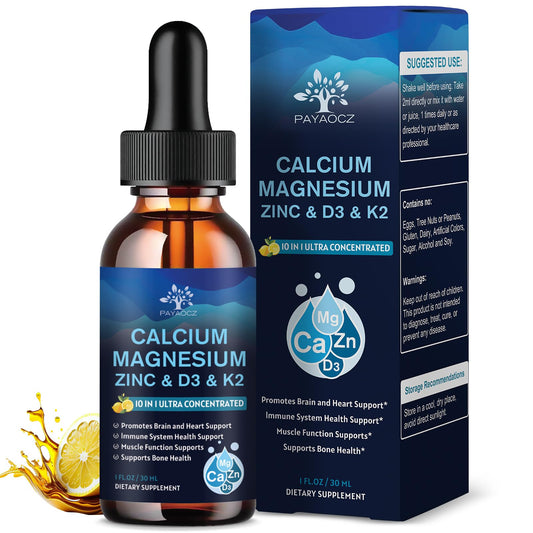 (2 Pack) 10 in 1 Magnesium Calcium Zinc Supplement with Vitamin C D3 K2, Glycinate Mag Vegan Liquid Drops Plus L-Theanine Boron Sea Moss Extract, Immune Support PAYAOCZUS supplements