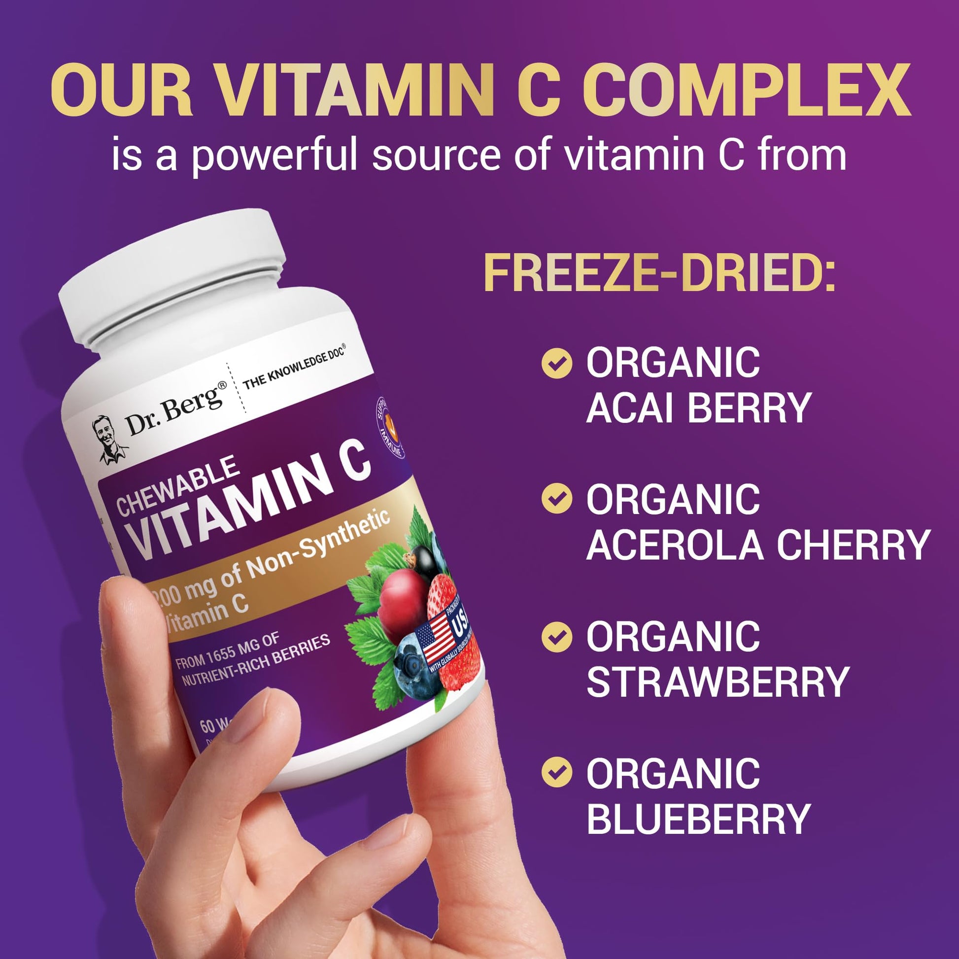 Dr. Berg Chewable Vitamin C Complex - Made with Organic, Non-GMO Berries - 60 Delicious Wafers Dr. Berg Nutritionals Au supplements