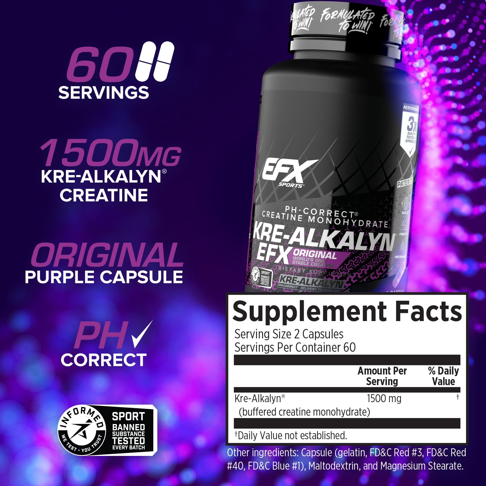 EFX Sports Kre-Alkalyn EFX | pH Correct Creatine Monohydrate Pill Supplement | Strength, Muscle Growth & Performance | 60 Servings, 120 Capsules EFX Sports Au supplements