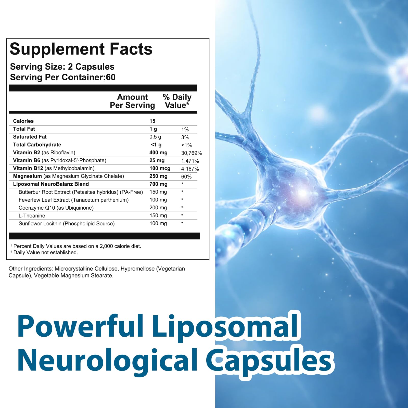 DQQI Migraine Relief Supplement | 120 Capsules Liposomal Neurological Health Formula with Magnesium Glycinate, Riboflavin (Vitamin B2) & Feverfew | Daily Brain Function DQQI Au supplements