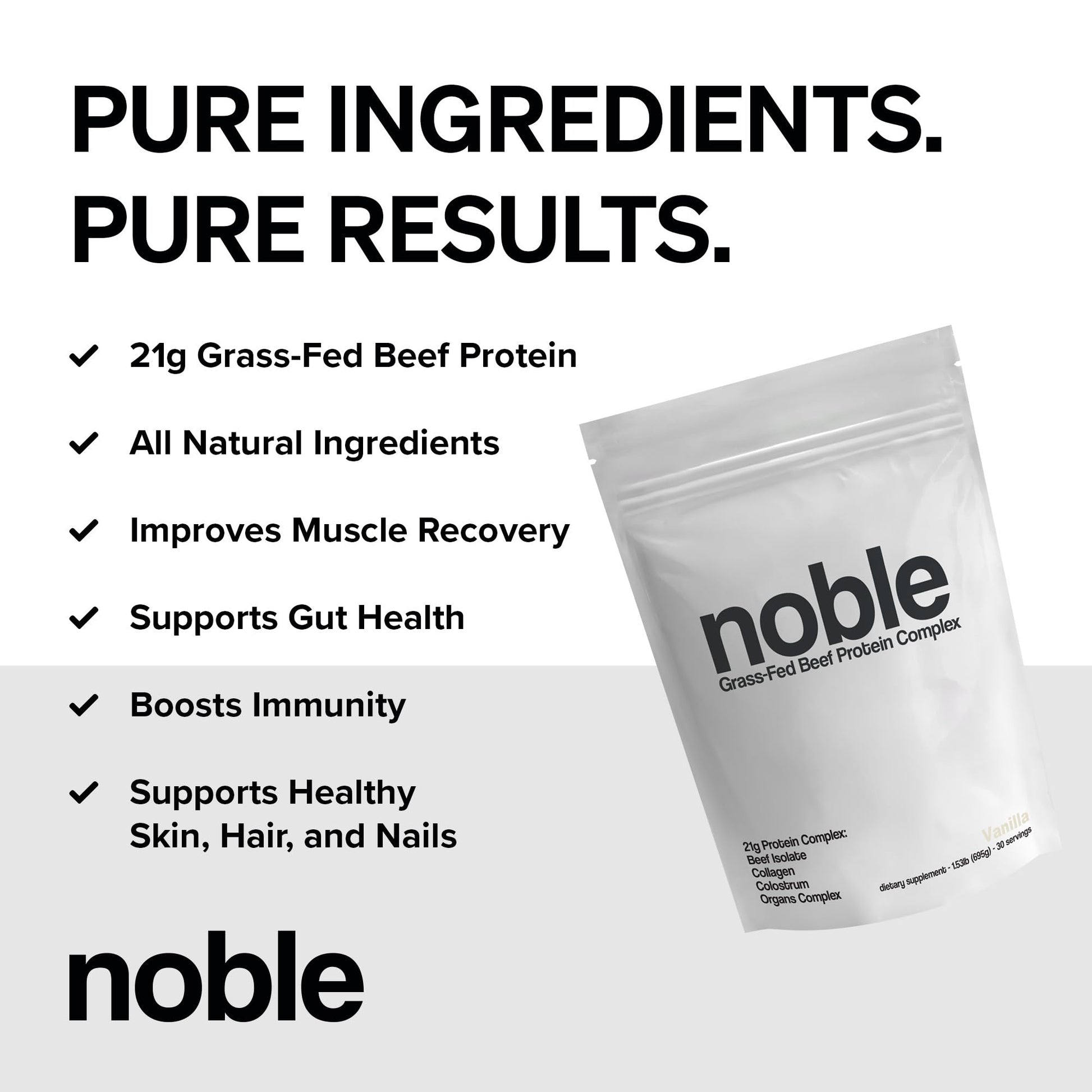 Noble Grass Fed Beef Protein Powder | Beef Protein w/Collagen, Colostrum, Organ Blend | Carnivore, Keto Friendly | Whey, Gluten Free | Muscle, Gut Health, Skin, Joint Support | 30 Servings, Vanilla Noble Origins Au supplements