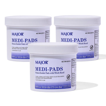 MAJOR Medi-Pads - Hemorrhoidal Hygienic Cleansing Witch Hazel Pads - Cooling Relief with Aloe - 100 Count Jar (3 Pack) MAJOR Au supplements