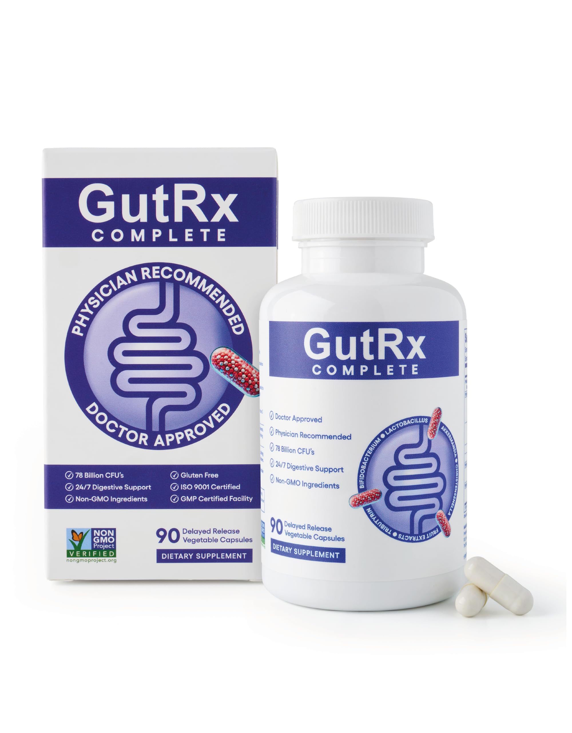 GutRx Complete Probiotic, Prebiotic, Postbiotic, GLP-1 Alternative with Akkermansia & Christensenella for Gas, Bloating, Gut Barrier & Microbiome Support – 78 Billion CFU – Enteric-Coated – 90 Count GutRx Au supplements