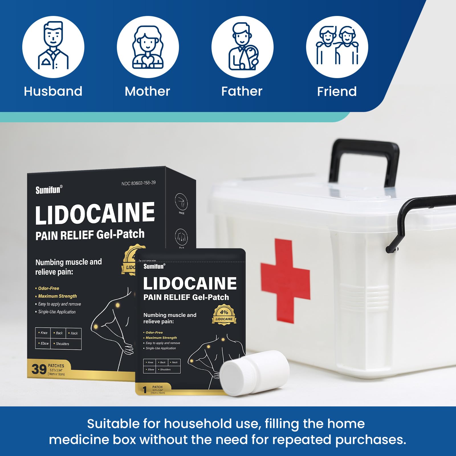 Sumifun 4% Lidocaine Patches,Maximum Strength Pain Relieving Patch Back, Shoulder, Joints, Knee Pain Relief and Muscle Soreness - 8 Hour Pain Relief (39 Count(Pack of 1)) Sumifun Au supplements