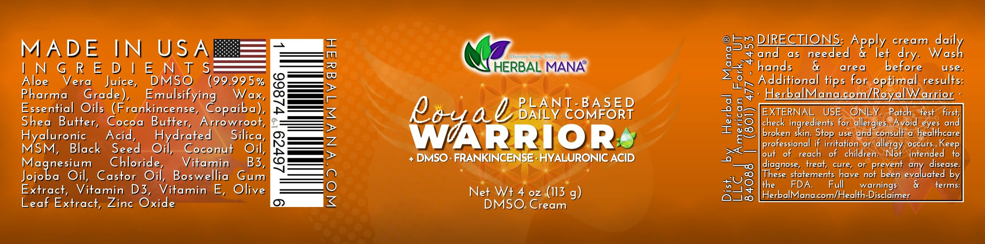 Herbal Mana Frankincense DMSO Body Cream with Magnesium & Hyaluronic Acid | Royal Warrior Herbal Mana Au supplements