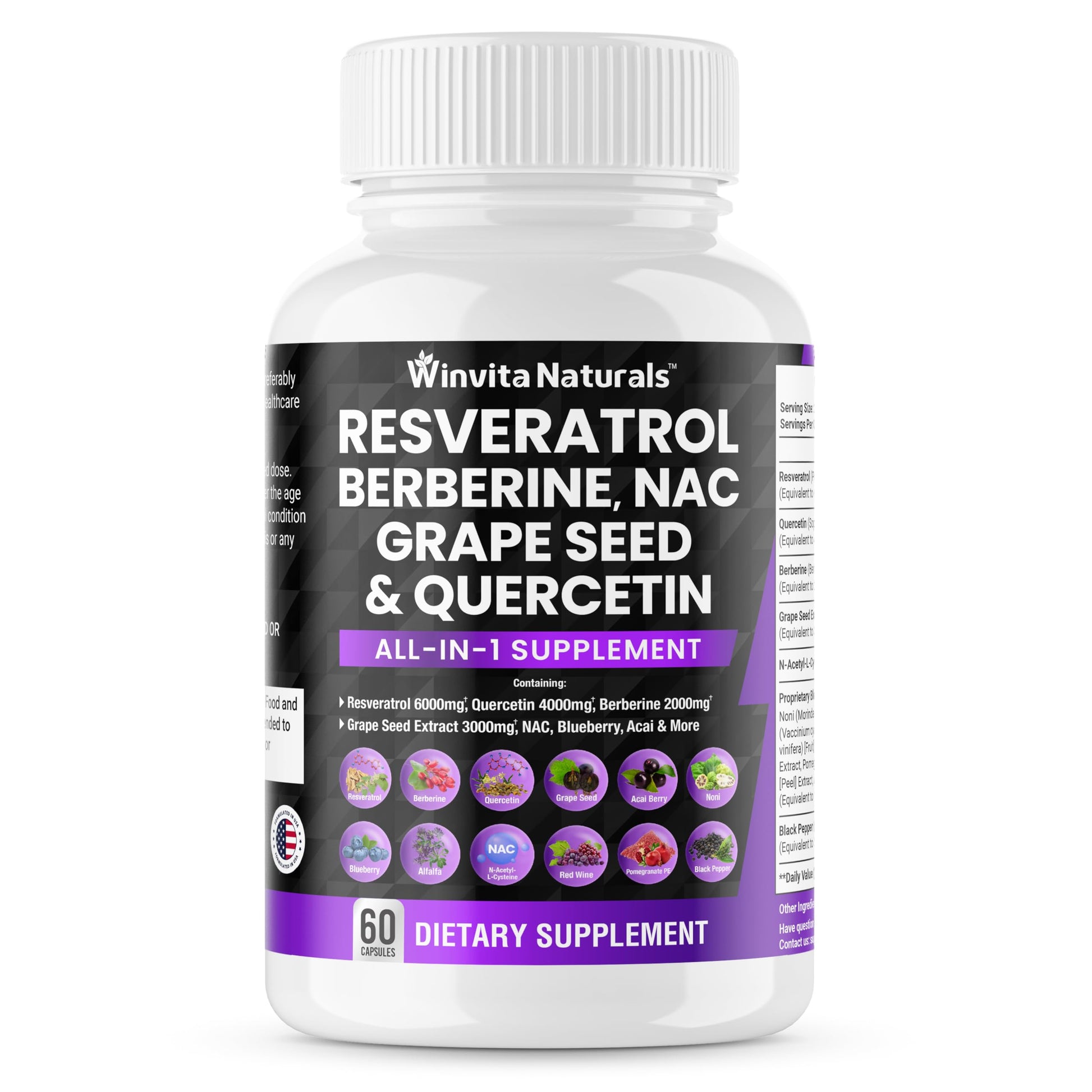 Resveratrol 6000mg Quercetin 4000mg Berberine 2000mg Grape Seed Extract 3000mg Winvita Naturals Au supplements