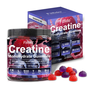 Creatine Monohydrate Gummies Complex 8000mg for Men and Women, Containing L-carnitine & Taurine, Build Muscle, Boost Energy, Faster Recovery, Sugar Free & Vegan, Raspberry & Blackberry, 120 Count Fitfido Au supplements