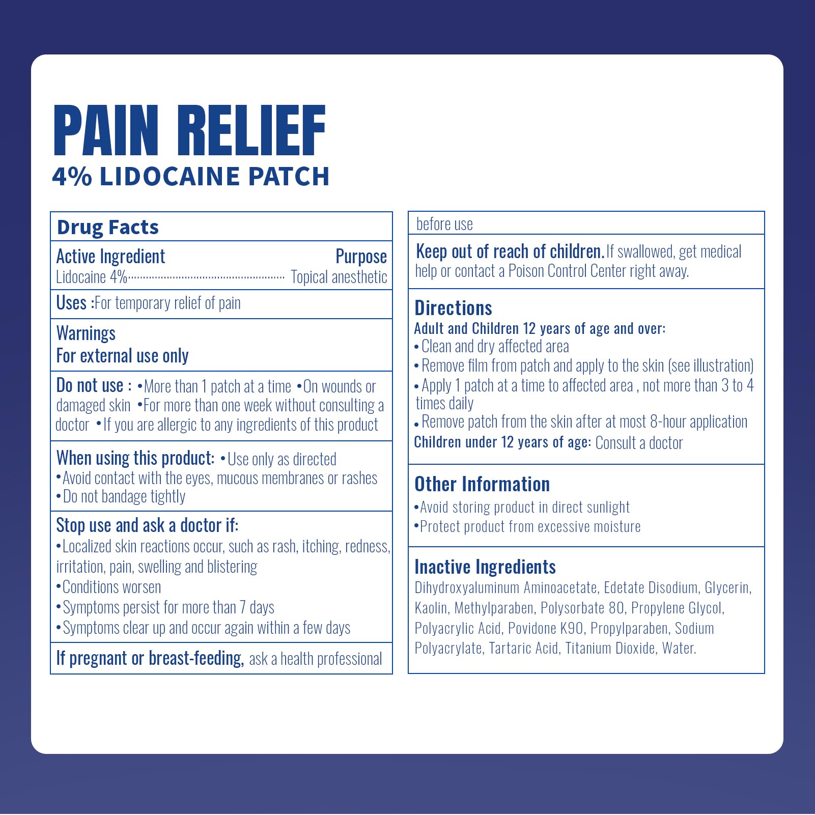 ZEEY 4% Lidocaine Pain Relief Patches, Maximum Strength OTC, for Back, Knee, Neck, Shoulders, Joints, Muscle Soreness, Fast Acting, Topical Anesthetic, Large Gel Patch, 5.5" x 3.94", 20Ct ZEEY Au supplements