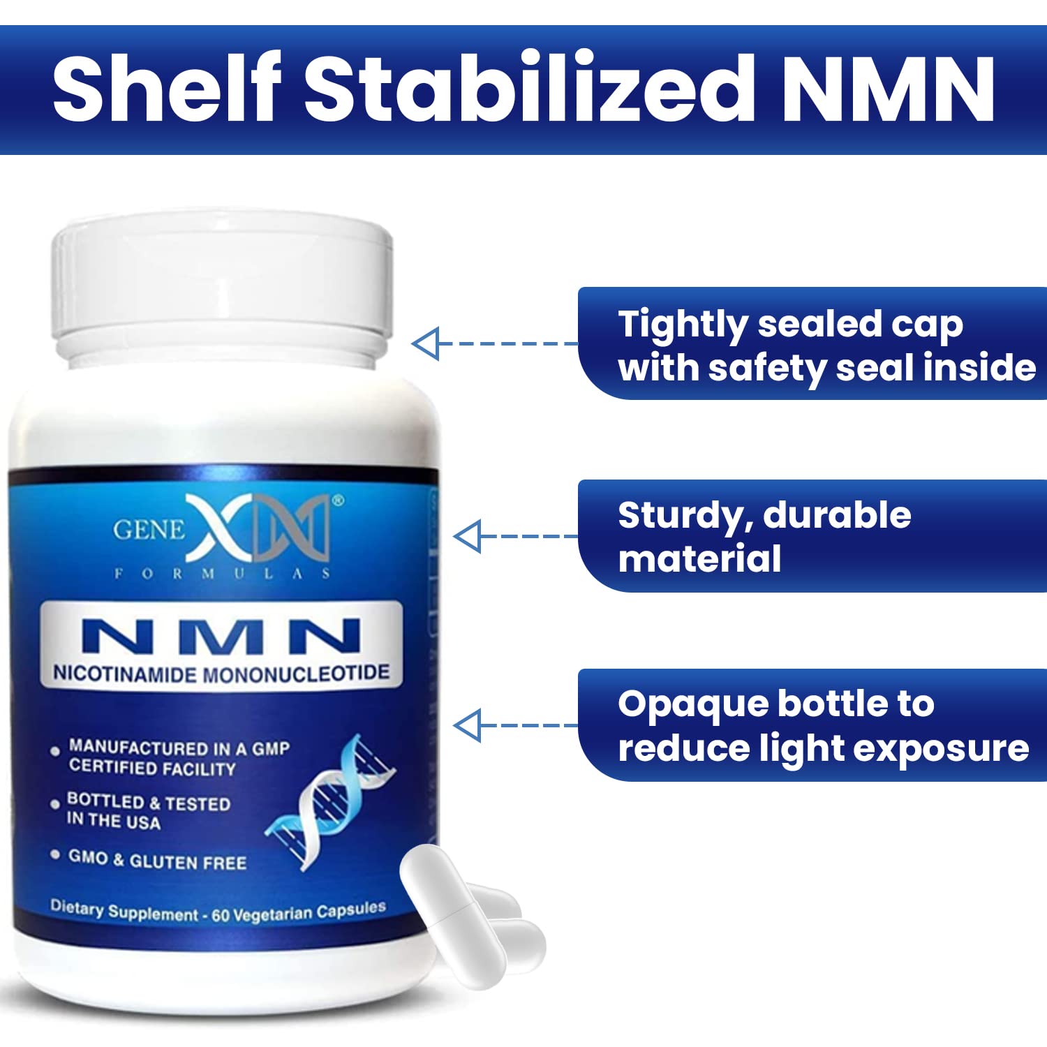 Genex Formulas NMN 250mg - Stabilized Form (60 Capsules), 99% Pure Supplement Capsules for Increased NAD Levels, DNA Repair, & Healthy Aging, GMP Certified Genex Formulas Au supplements