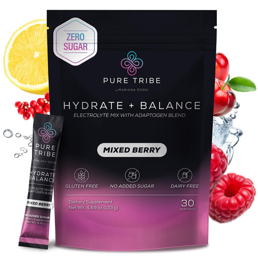PURE TRIBE Instant Hydration Electrolytes Powder Packets with Magnesium & Salt – Zero Sugar Hydration Packets with 6 B Vitamins & Adaptogens PURE TRIBEUS supplements