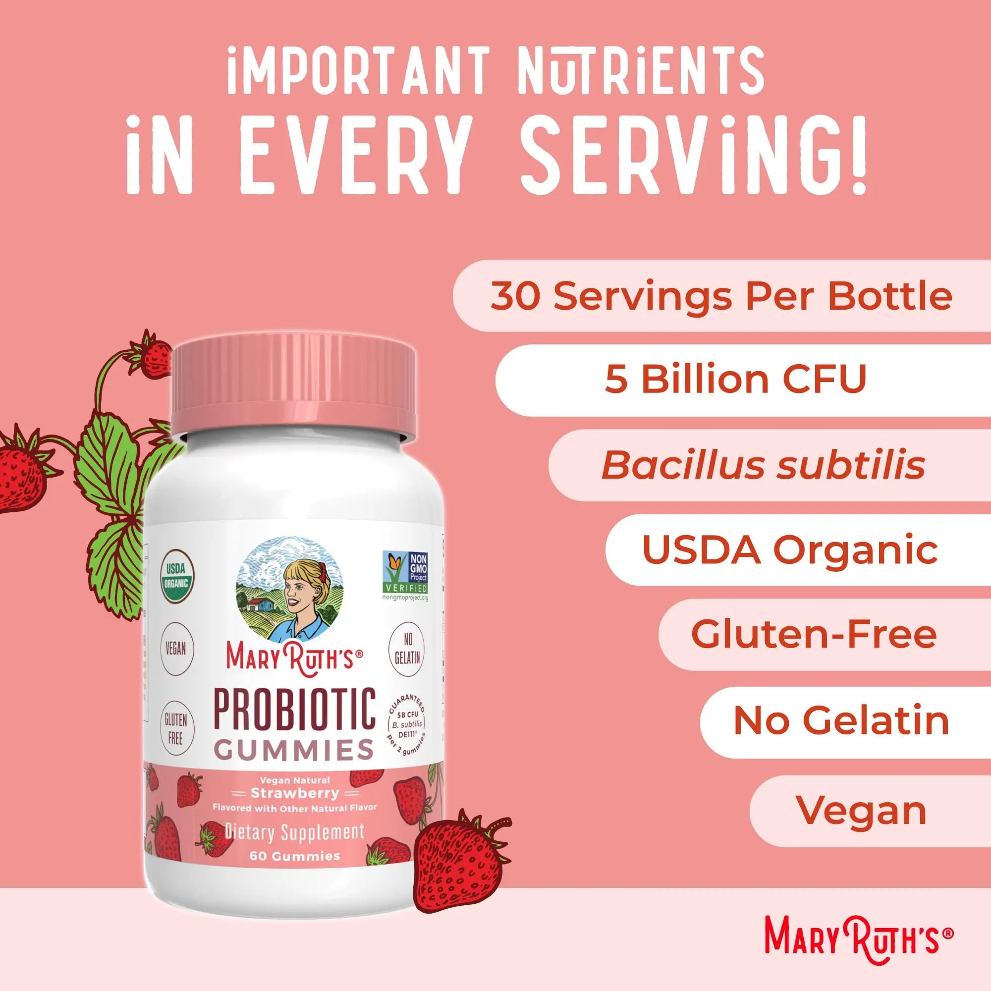 MaryRuth Organics USDA Organic Probiotic Gummies |Probiotics forWomen & Men Digestive Health & Gut Comfort Supplement 5 Billion CFU | Immune & Digestive Support | Vegan | Non-GMO | 60 Count MARYRUTH'S Au supplements