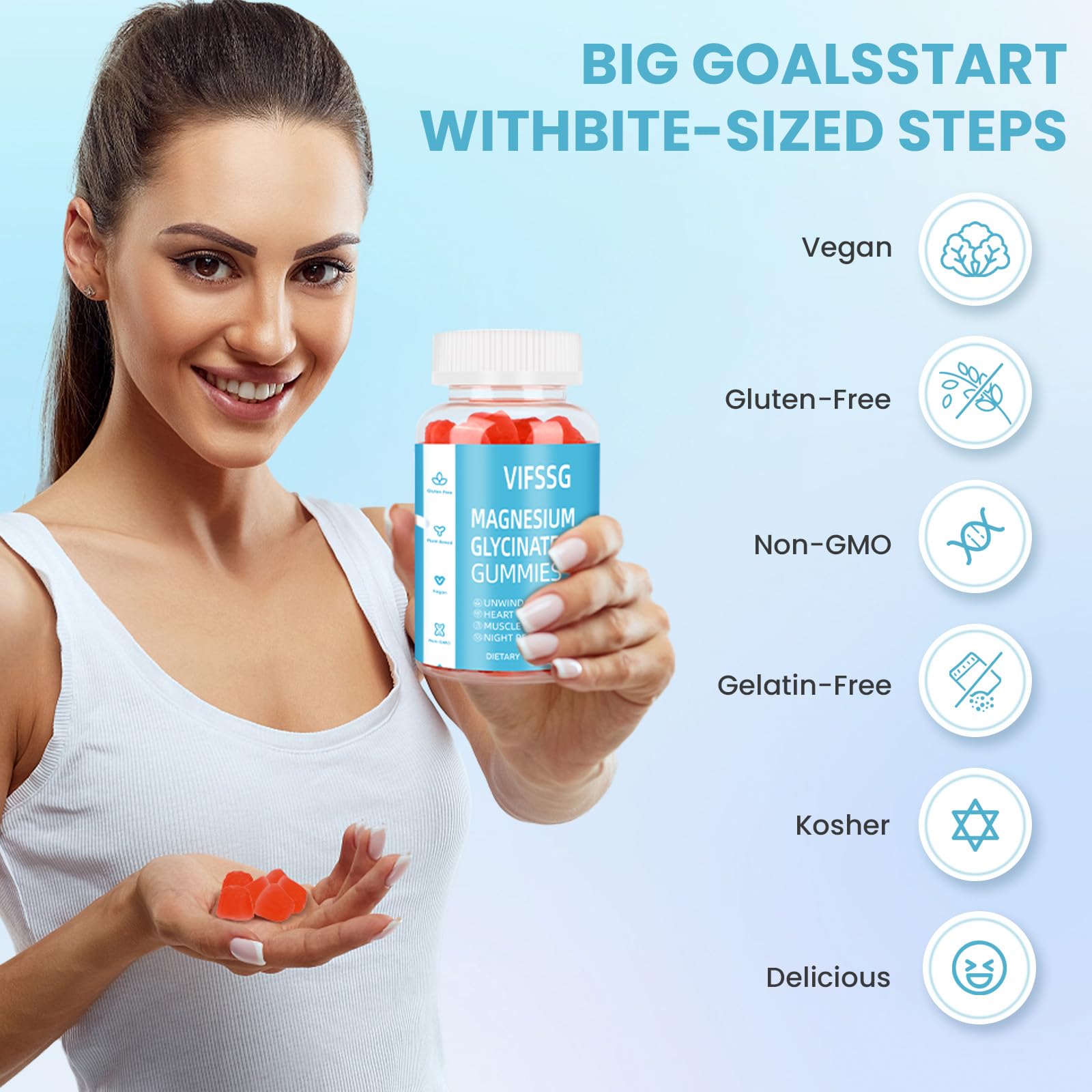 Magnesium Glycinate Gummies 400mg, Sugar Free Gummies with Magnesium L-Threonate 200mg - Magnesium Supplement Chewable Gummies for Women & Men Vegan, Organic Gummies 60 Count VIFSSG Au supplements