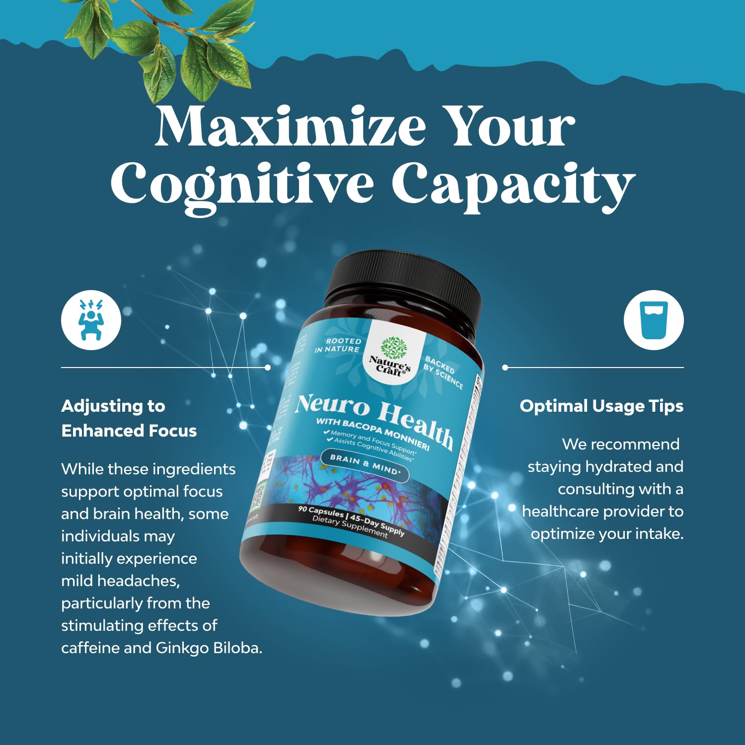 Nootropic Brain Supplement for Memory and Focus Support - Vitamins for Mental Support & Clarity with Bacopa Monnieri, VIT A, B6, Riboflavin, Niacin, Thiamin & Folate - Cognitive Complex - 90 Count Natures Craft Au supplements