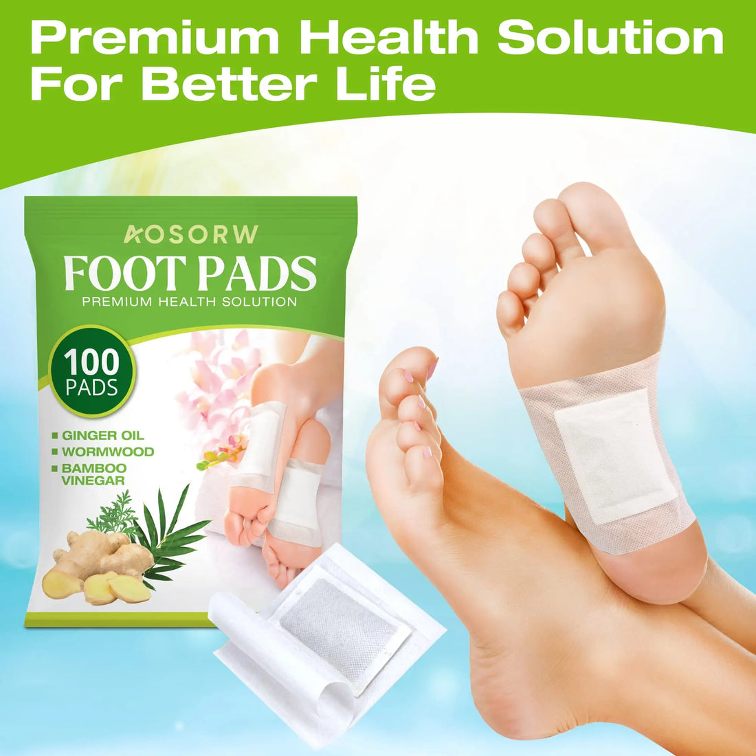 AOSORW 100 Pack Foot Pads, Ginger Oil Bamboo Charcoal Foot Pads, Foot Care Patch AOSORW uk supplements