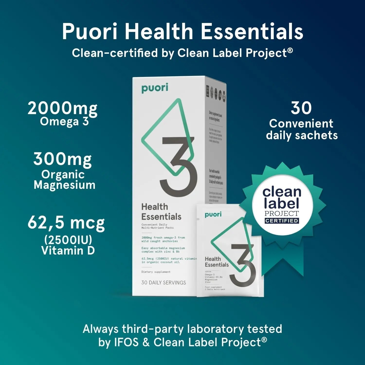 Puori P3 Health Essentials with Magnesium Zinc Complex, Omega 3 Fish Oil & Vitamin D3 Supplements - Men & Womens Daily Multi Puori Au supplements