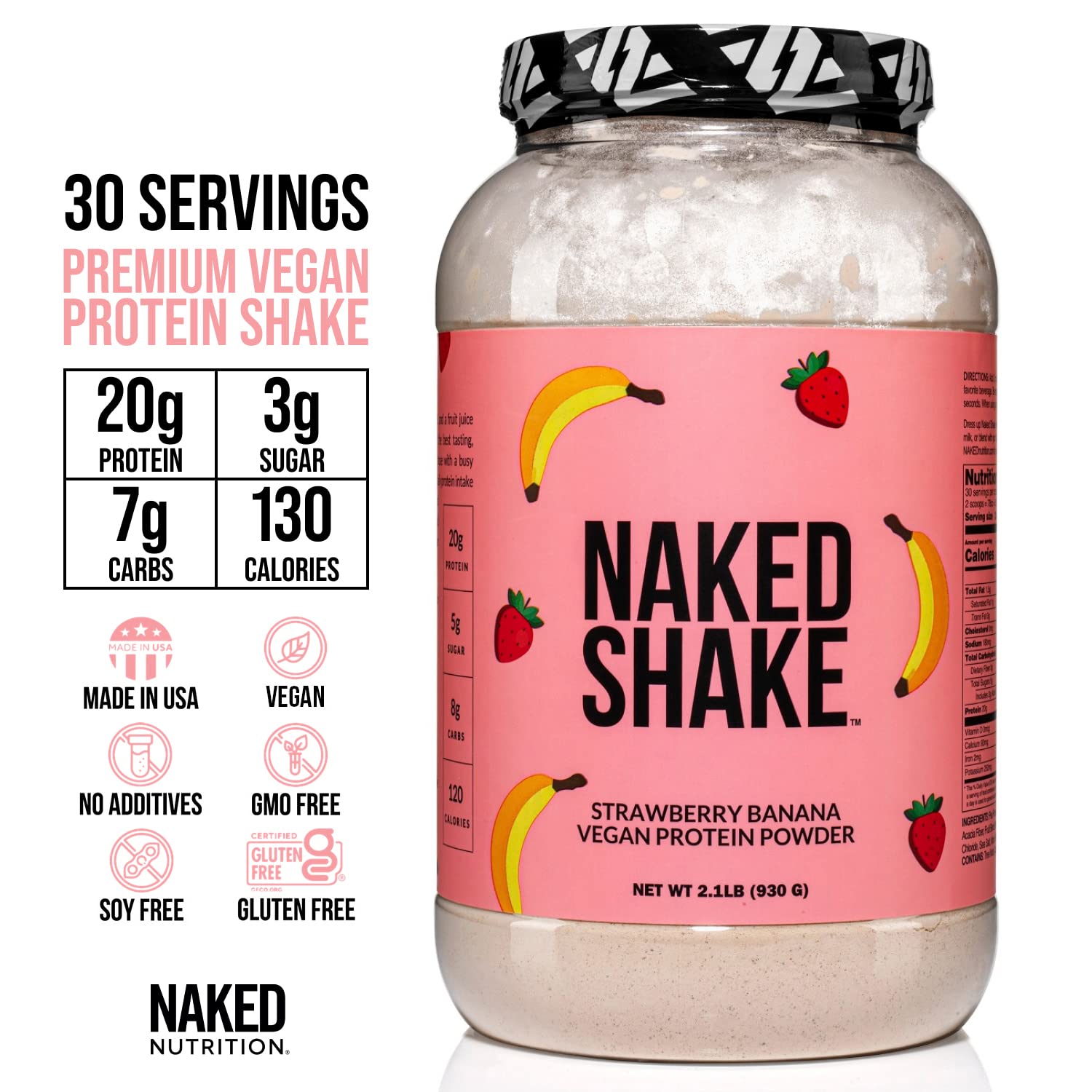 NAKED nutrition Naked Shake - Vegan Protein Powder, Strawberry Banana - Flavored Plant NAKED Au supplements