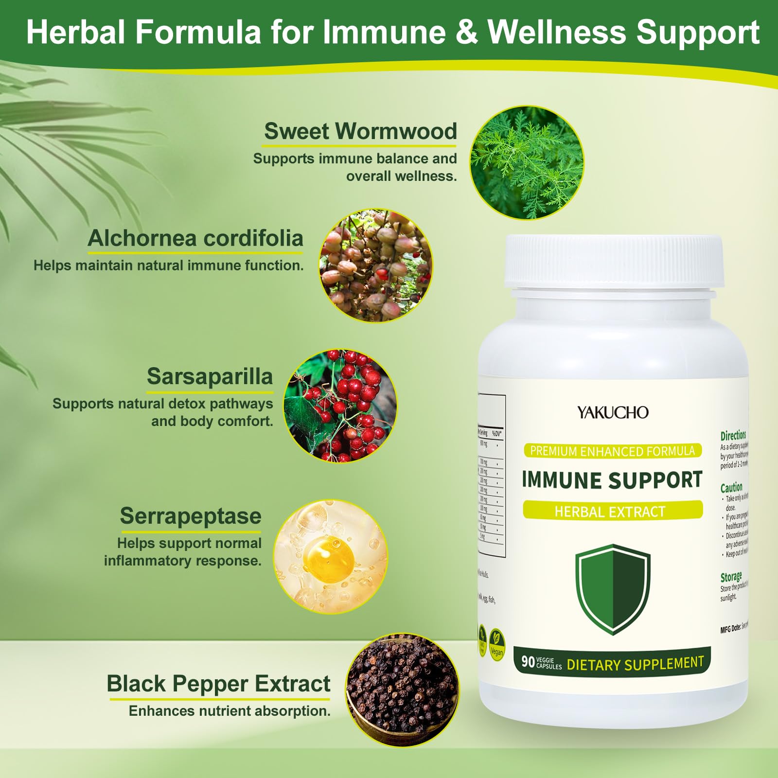 Herbal Immune Support Supplement, Vegan Capsules with Japanese Knotweed, Cat’s Claw, Skullcap & Sanguinolenta, Supports Immune Health & Overall Wellness, Gluten-Free Yakucho Au supplements
