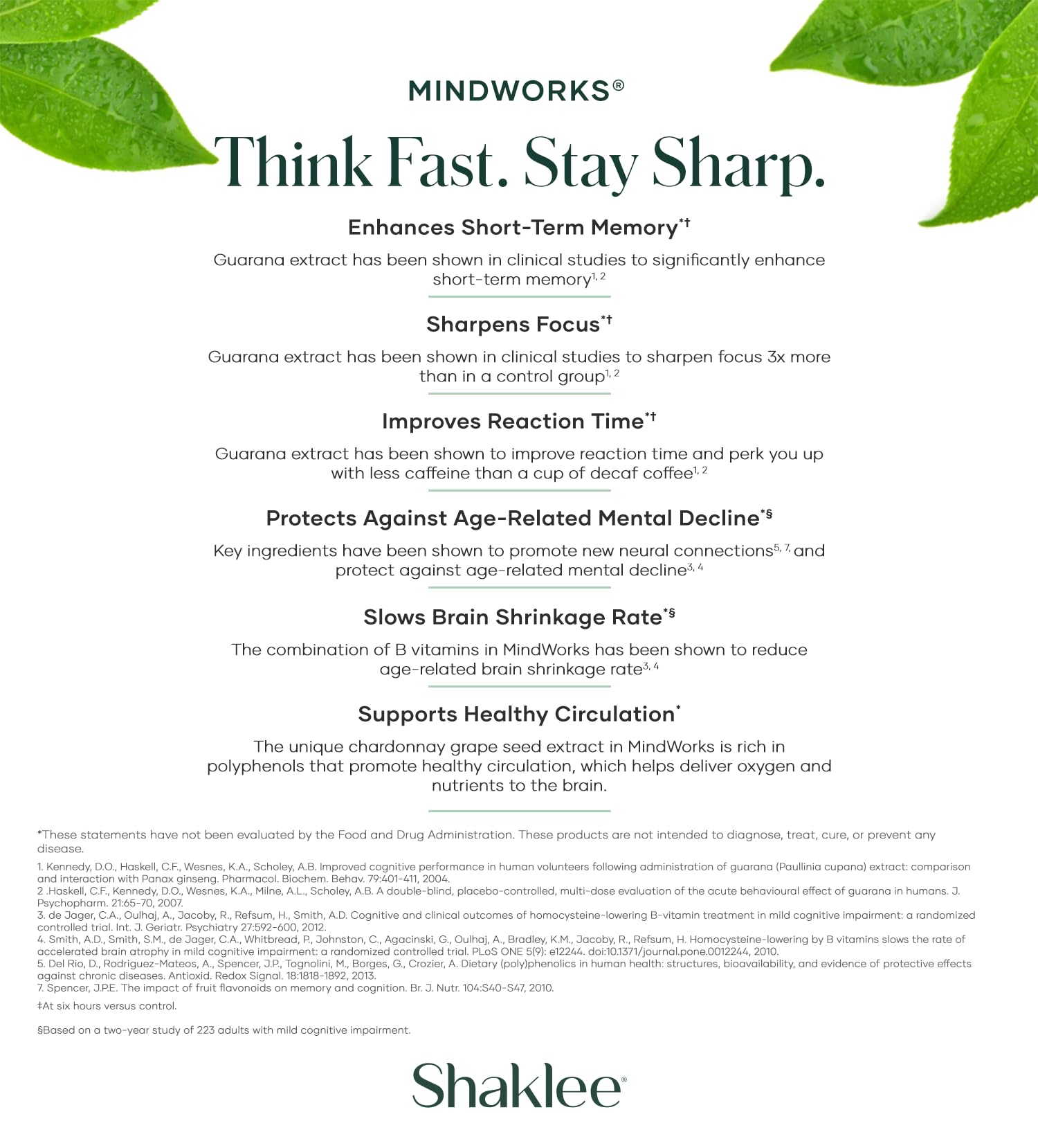 Shaklee MindWorks® - Brain Health Supplement for Brain Sharpness & Focus - Supported Nutrients & Extracts - Chardonnay Grape Seed Polyphenols, Guarana Extract, Vitamins B6, B12, Folate - 30 Tablets Shaklee Au supplements
