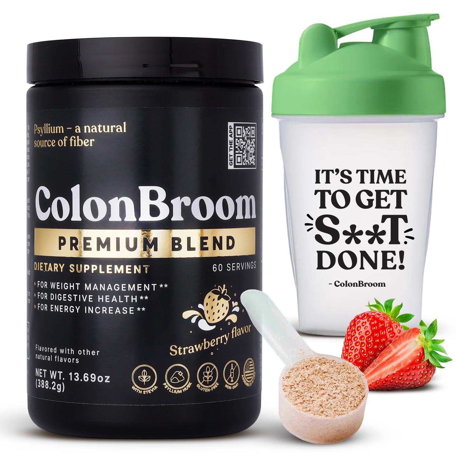 ColonBroom Premium Psyllium Husk Powder (Strawberry, 60 Servings) + Shaker Bottle for Colon Broom Fiber Powder Drink Bundle - Colon Cleanse for Bloating Relief & Gut Health - Fiber Powder Supplement ColonBroom Au supplements