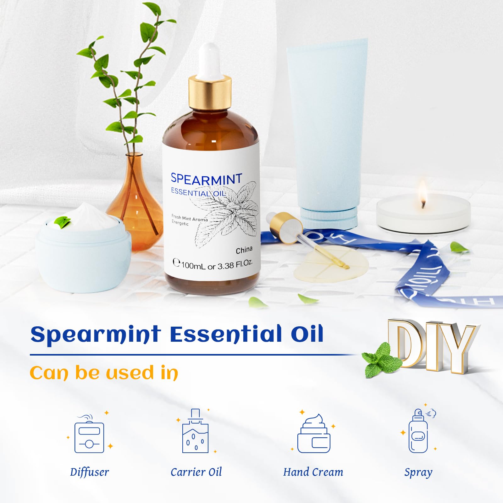 HIQILI 100ML Spearmint Essential Oil for Skin Care -100% Pure Treatment Grade - 3.38 Fl Oz. HIQILI Au supplements