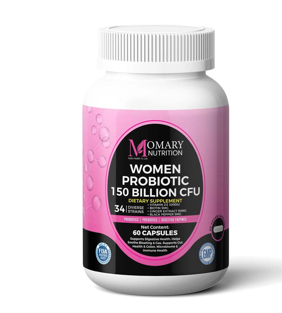 9-in-1 Bio Cultures Complex for Women – 150 Billion CFU Probiotics with 34 Diverse Strains, Organic Prebiotics, Postbiotics, Digestive Enzymes & Biotin – Supports Digestive Balance & Gut Microbiome MOMARY NUTRITION uk supplements