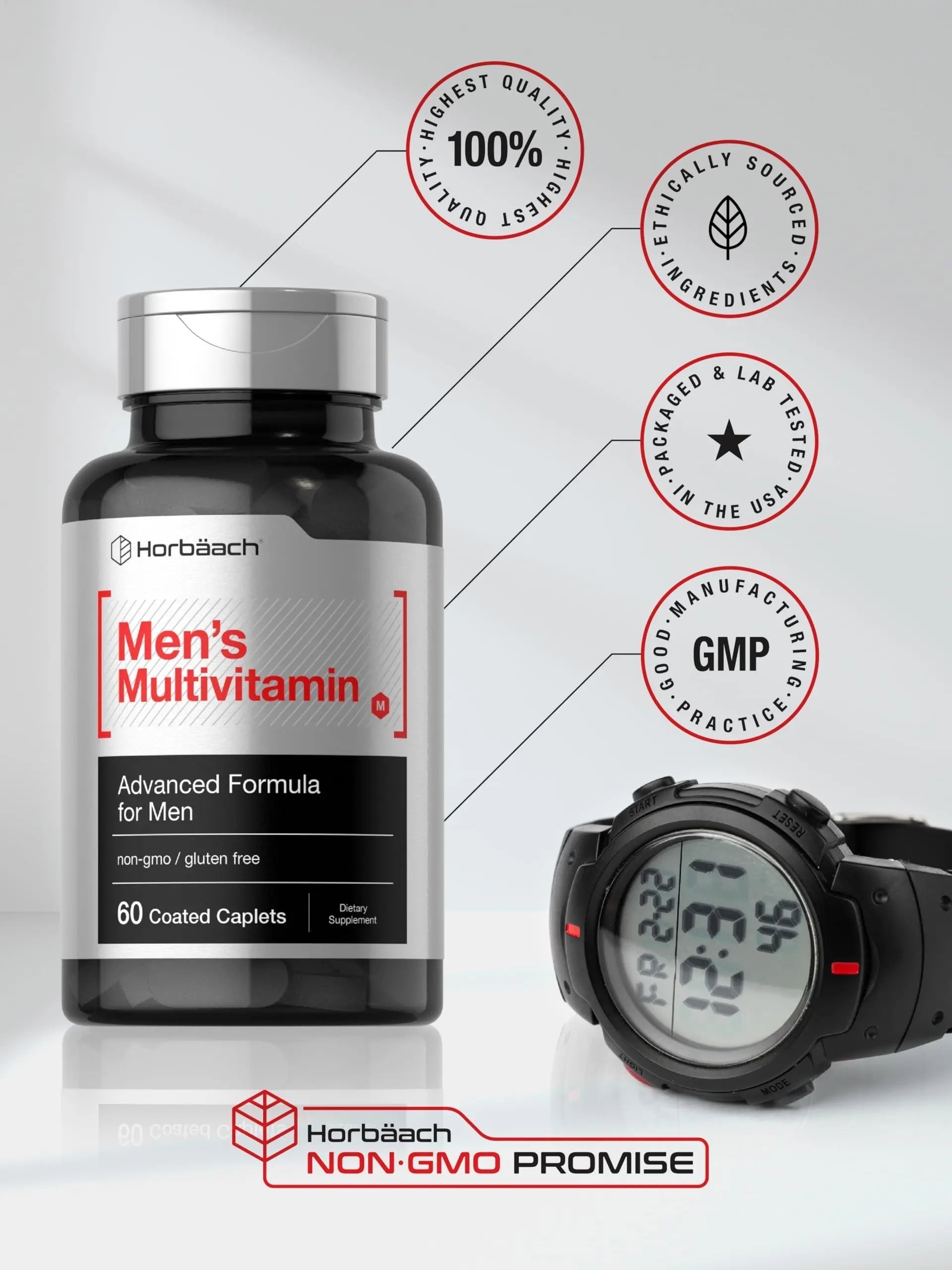 Horbäach Mens Multivitamin | 60 Caplets | Advanced Formula | with Vitamin C, D, Magnesium, Minerals & More | Horbäach Au supplements