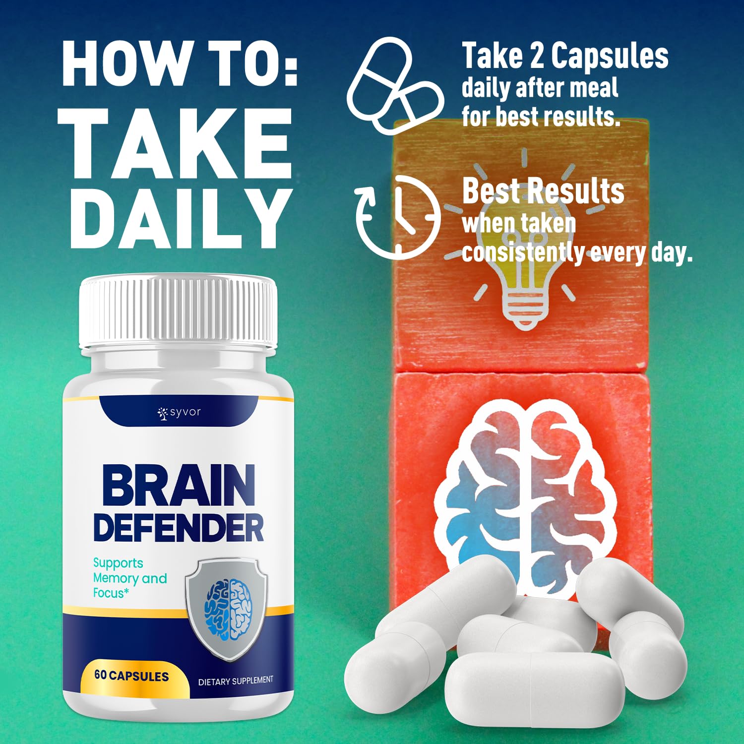 (2 Pack) Brain Defender Supplement Pills, Official Brain Defender Advanced Formula Nootropic Capsules, All Natural Health and Wellness Support Formula Maximum Strength Braindefender (120 Capsules) Syvor Au supplements