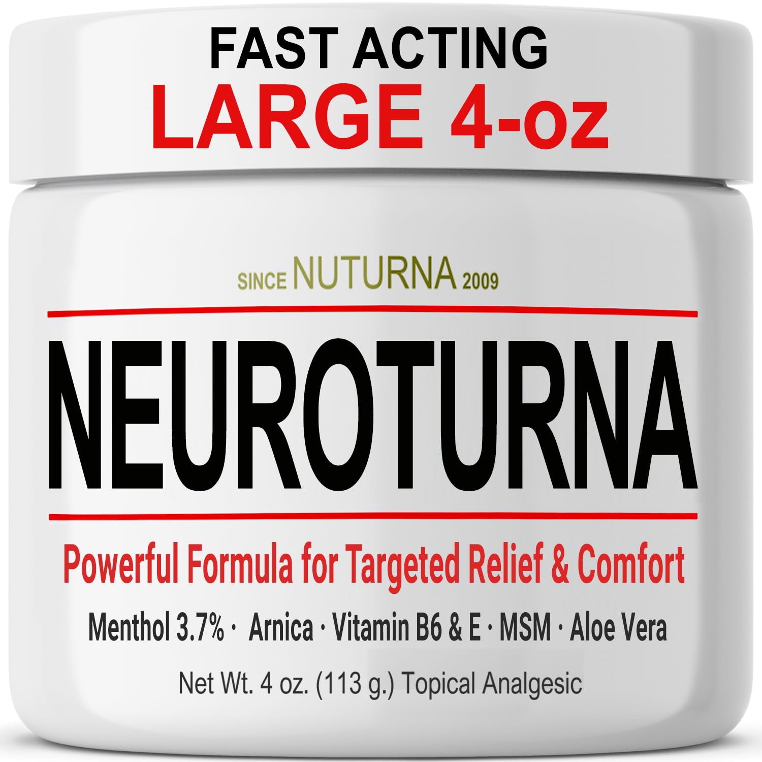 Nuturna Nerve Cream - Fast Acting Comfort for Feet, Hands, Legs & Toes - Ultra Strength Menthol, Arnica, Aloe Vera, MSM - Cooling Soothing Comfort - Non-Greasy, Paraben-Free - 4 oz Nuturna Au supplements