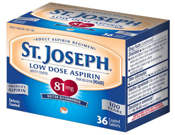 St. Joseph Aspirin Pain Reliever (NSAID) 81mg, Enteric Safety Coated, Adult Low Dose Regimen, 36 ct St. Joseph Au supplements