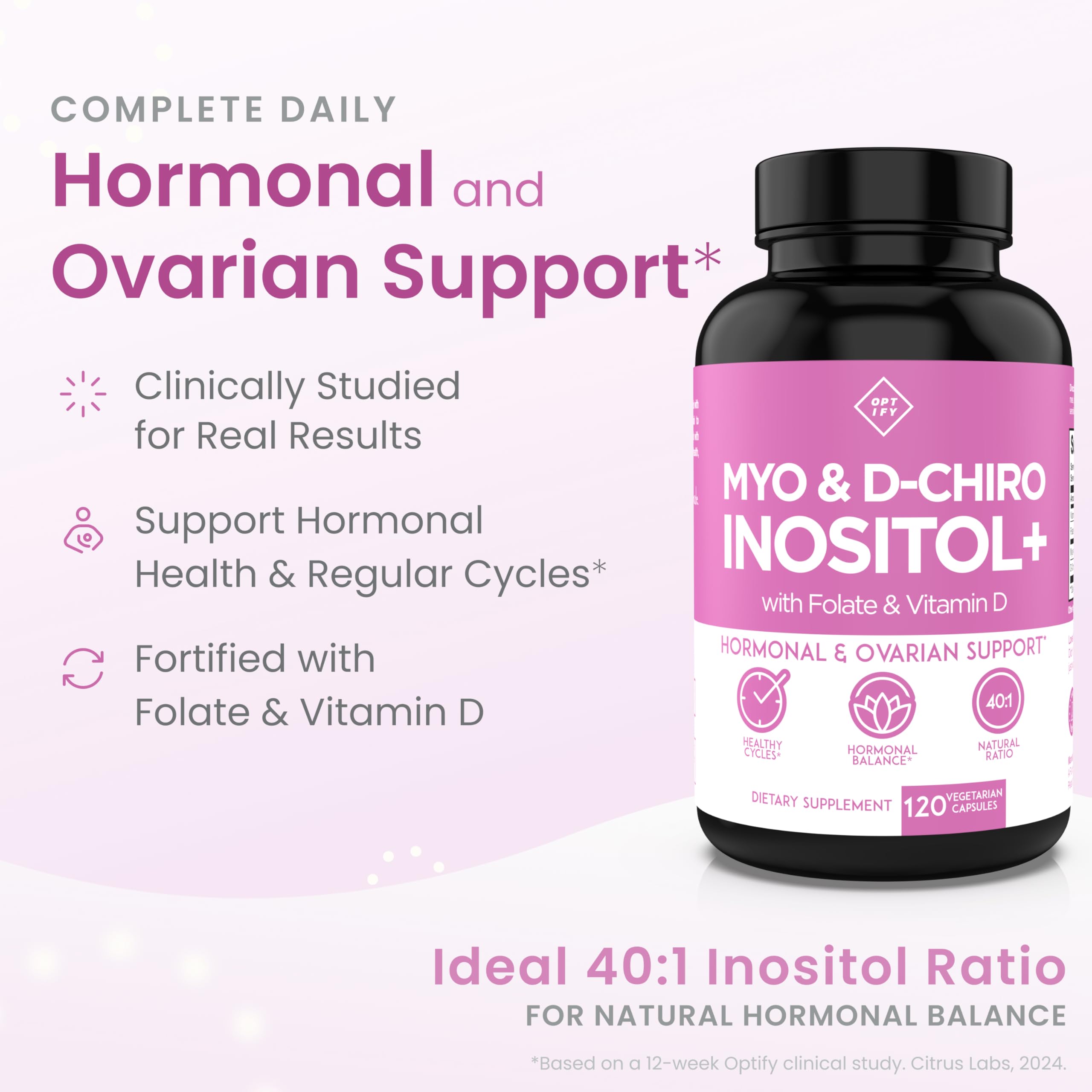 Optify Myo-Inositol & D-Chiro Inositol Supplement for Women – 40:1 Ratio Plus Folate and Vitamin D – Support Healthy Hormonal Balance, Regular Cycles, & Ovarian Health – 30-Day Supply Optify Au supplements