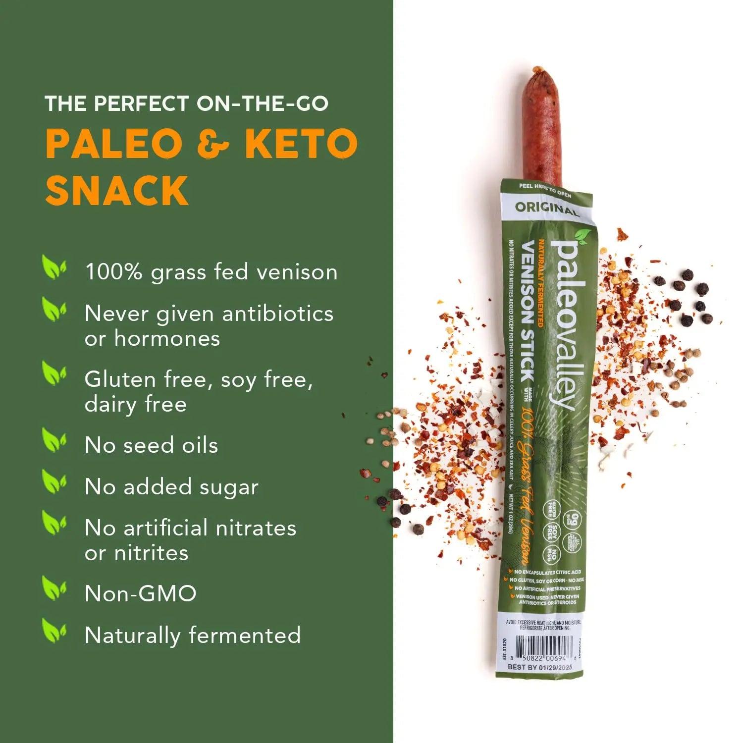 Paleovalley 100% Grass Fed Venison Sticks – 10 Pack – Keto-Friendly, High Protein, Low-Calorie Snack – Omega-3 Rich, Gluten-Free, Nitrate-Free, Naturally Flavored – Healthy On-the-Go Meat Snack Paleovalley Au supplements