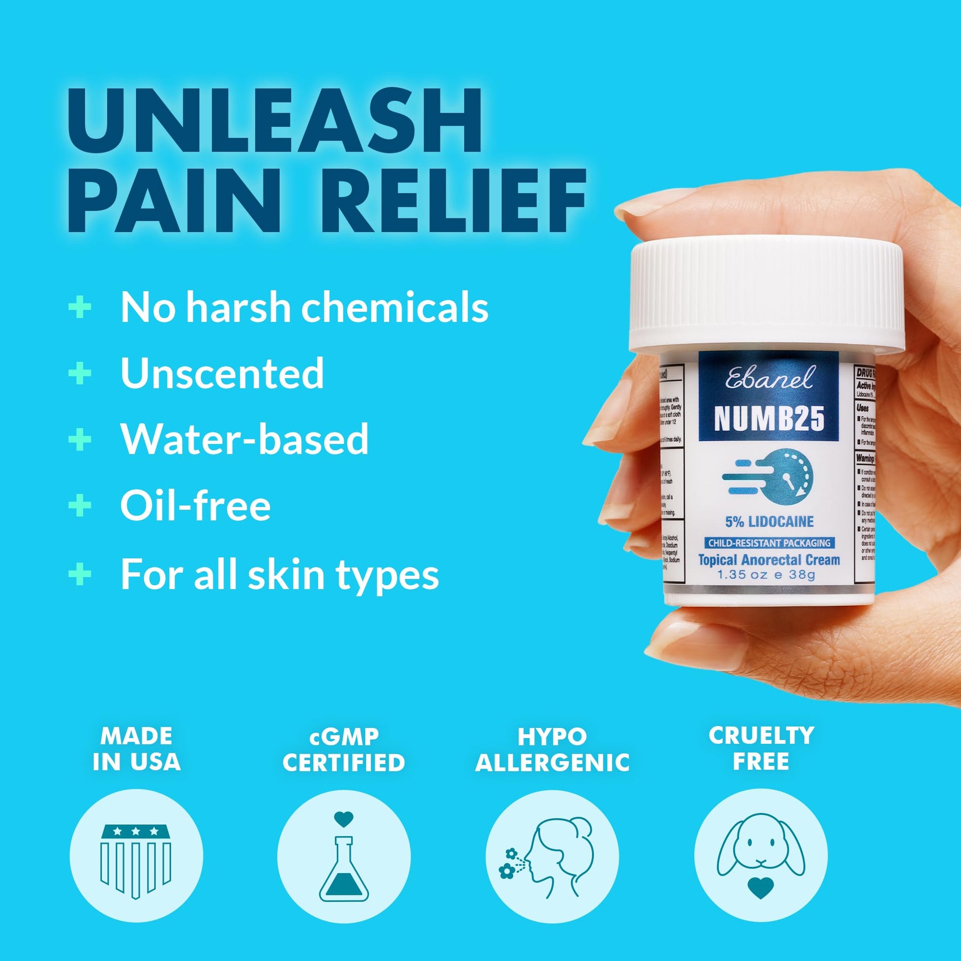 Ebanel 5% Lidocaine Numbing Cream, Pain Relief Burn Itch Numb Cream, Maximum Strength Numb25 Topical Anesthetic with Allantoin, Vitamin E for Local and Anorectal Uses, Hemorrhoid Treatment, 1.35 Oz Aus Healthcare Au supplements