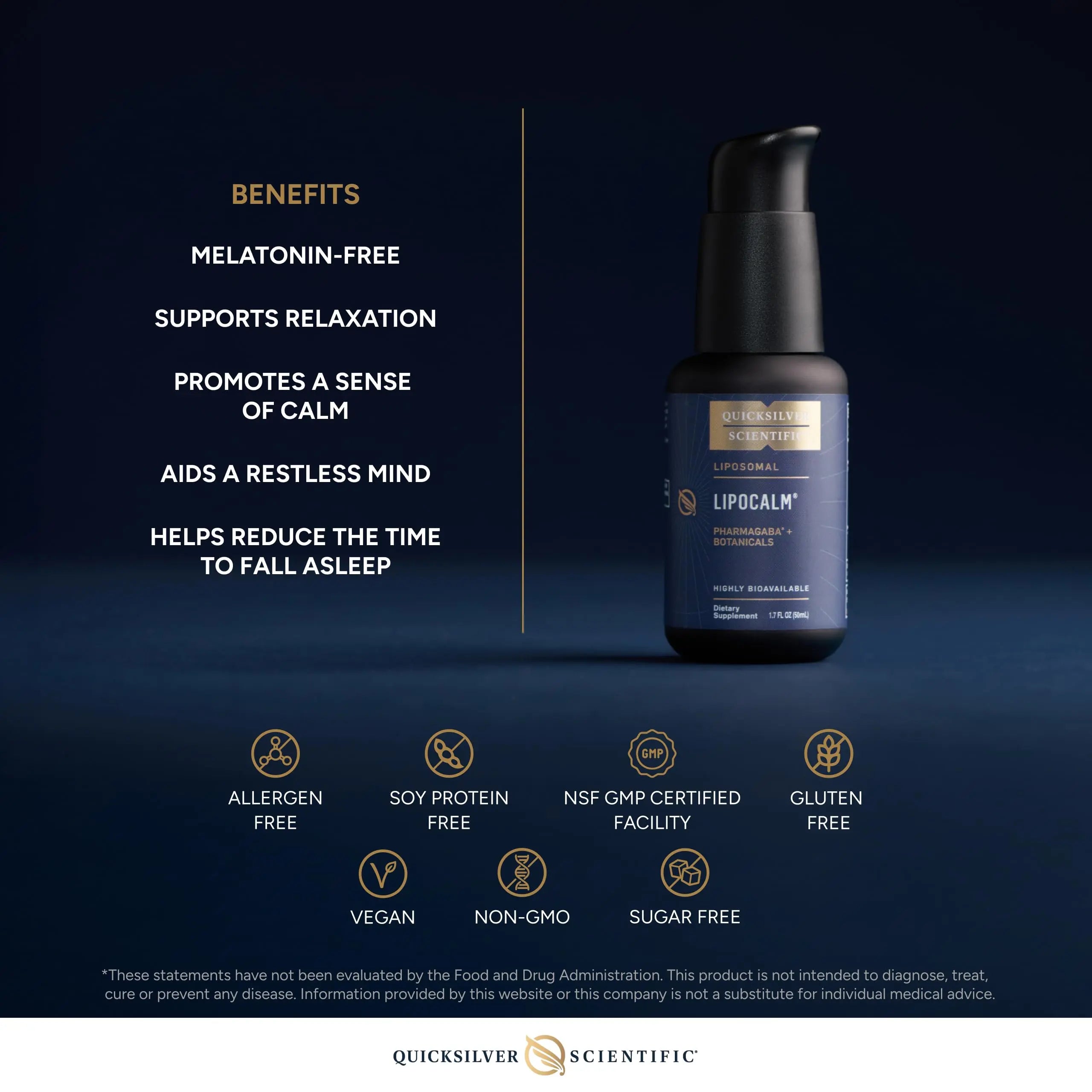 Quicksilver Scientific LipoCalm - Liposomal GABA with Herbs for Relaxation Support - Chamomile, Passionflower Herb & Skullcap Supplement for Peace of Mind & Sleep Calm Support (1.7oz / 50ml) Quicksilver Scientific Au supplements