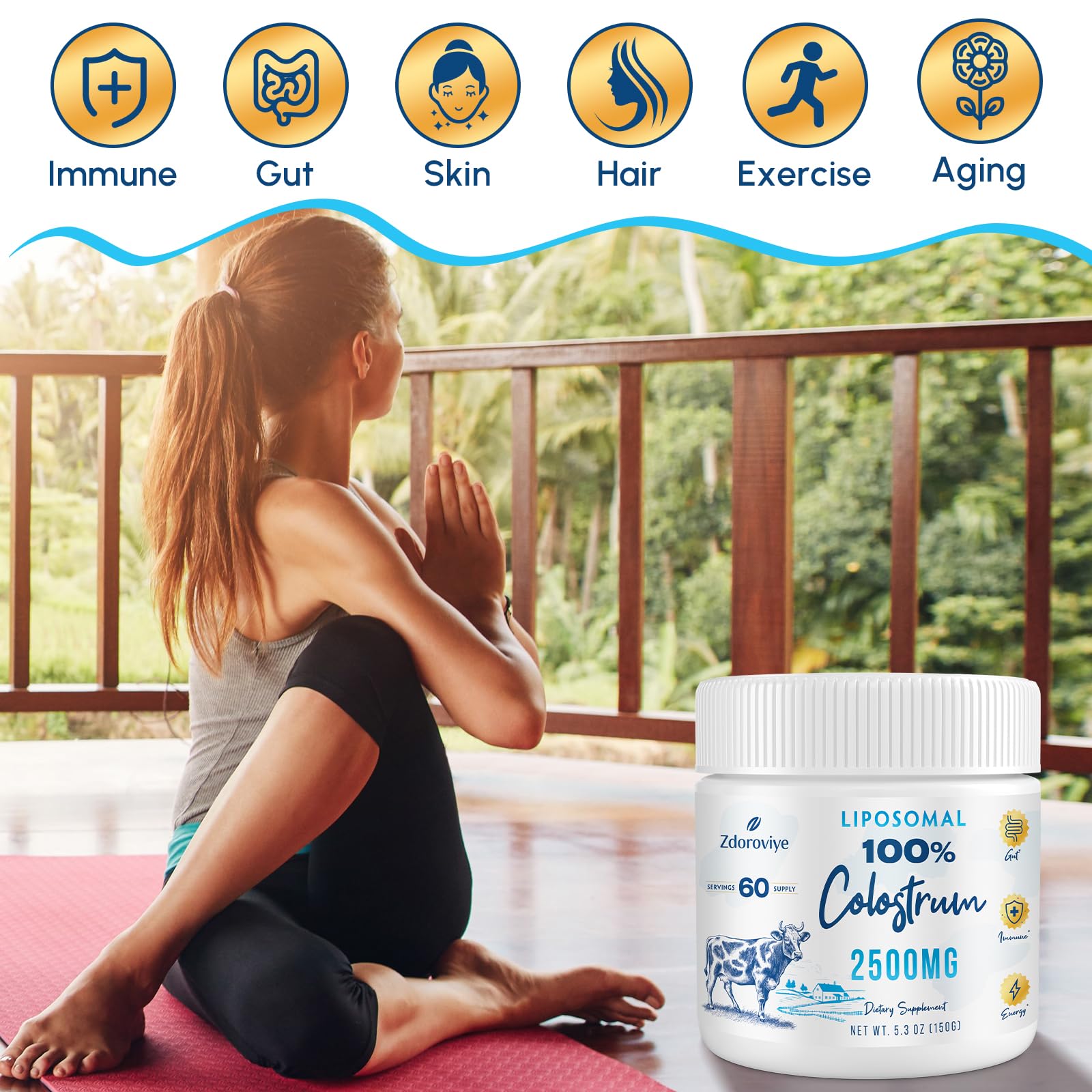 Zdoroviye Liposomal Bovine Colostrum Powder Supplement 2500 mg, Higher Absorption Than Regular Bovine Colostrum (60 Servings) Zdoroviye Au supplements
