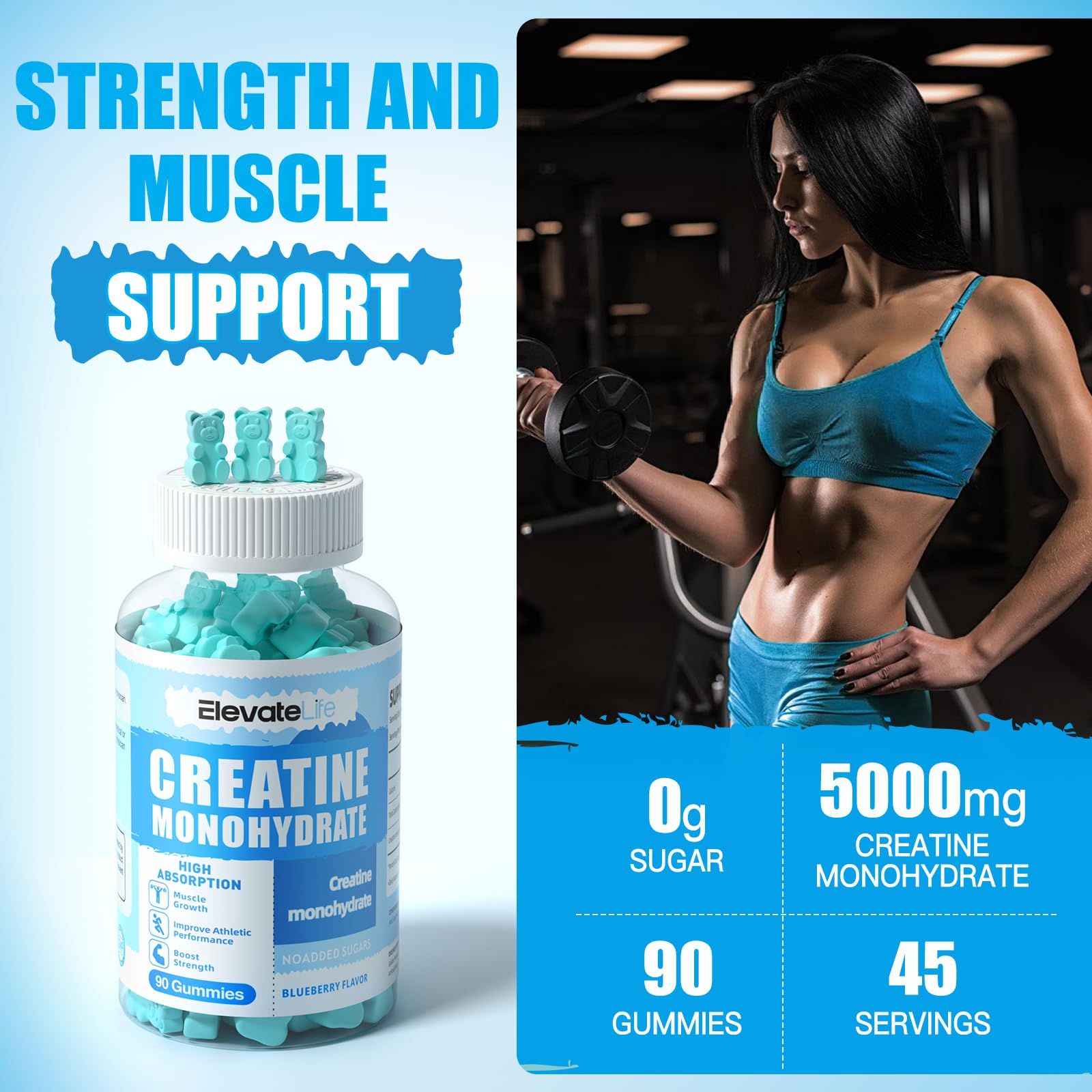 ElevateLife Creatine Monohydrate Gummies 5000mg for Men & Women, Chewables ElevateLife Au supplements
